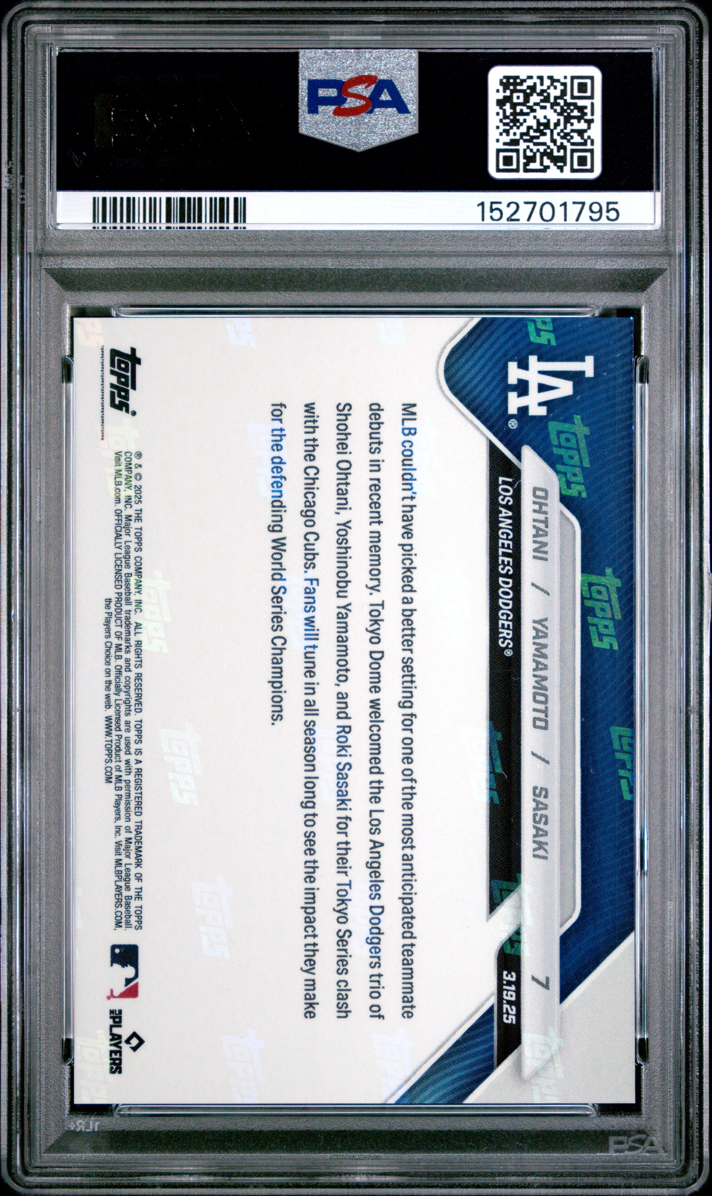 2025 Topps Now Ohtani Yamamoto Sasaki #7 PSA 10