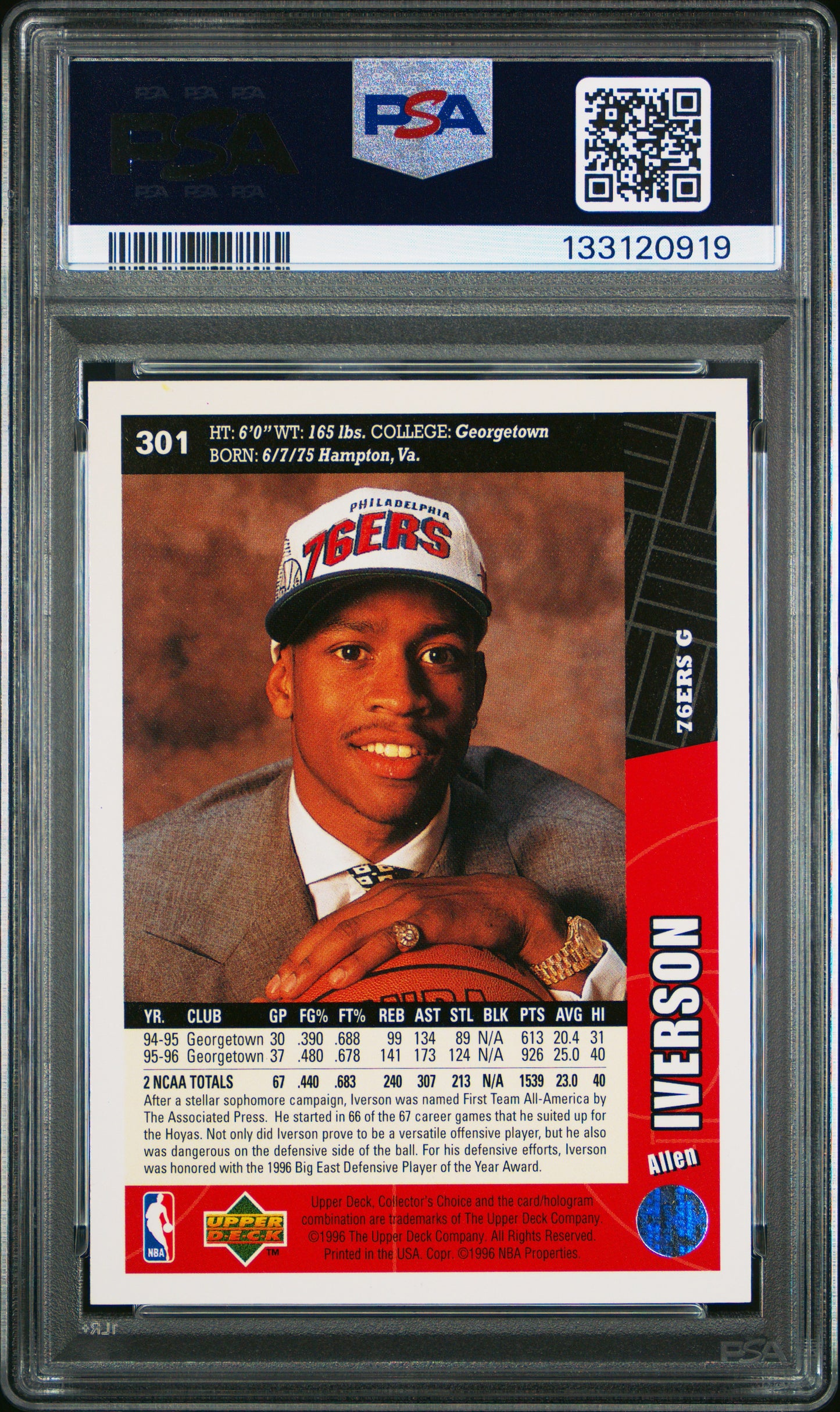 1996 Collector's Choice Allen Iverson #301 PSA 10