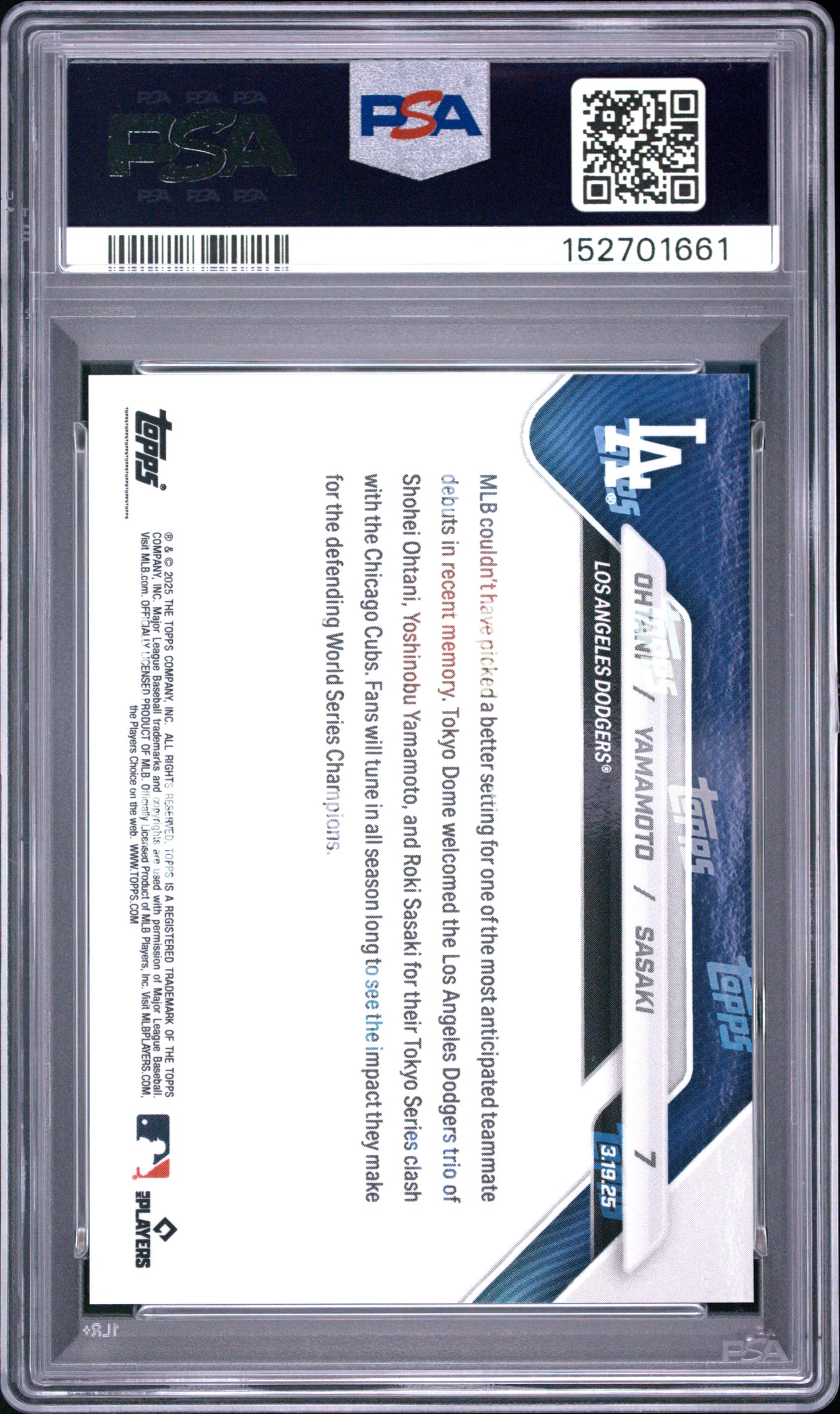 2025 Topps Now Ohtani Yamamoto Sasaki #7 PSA 10