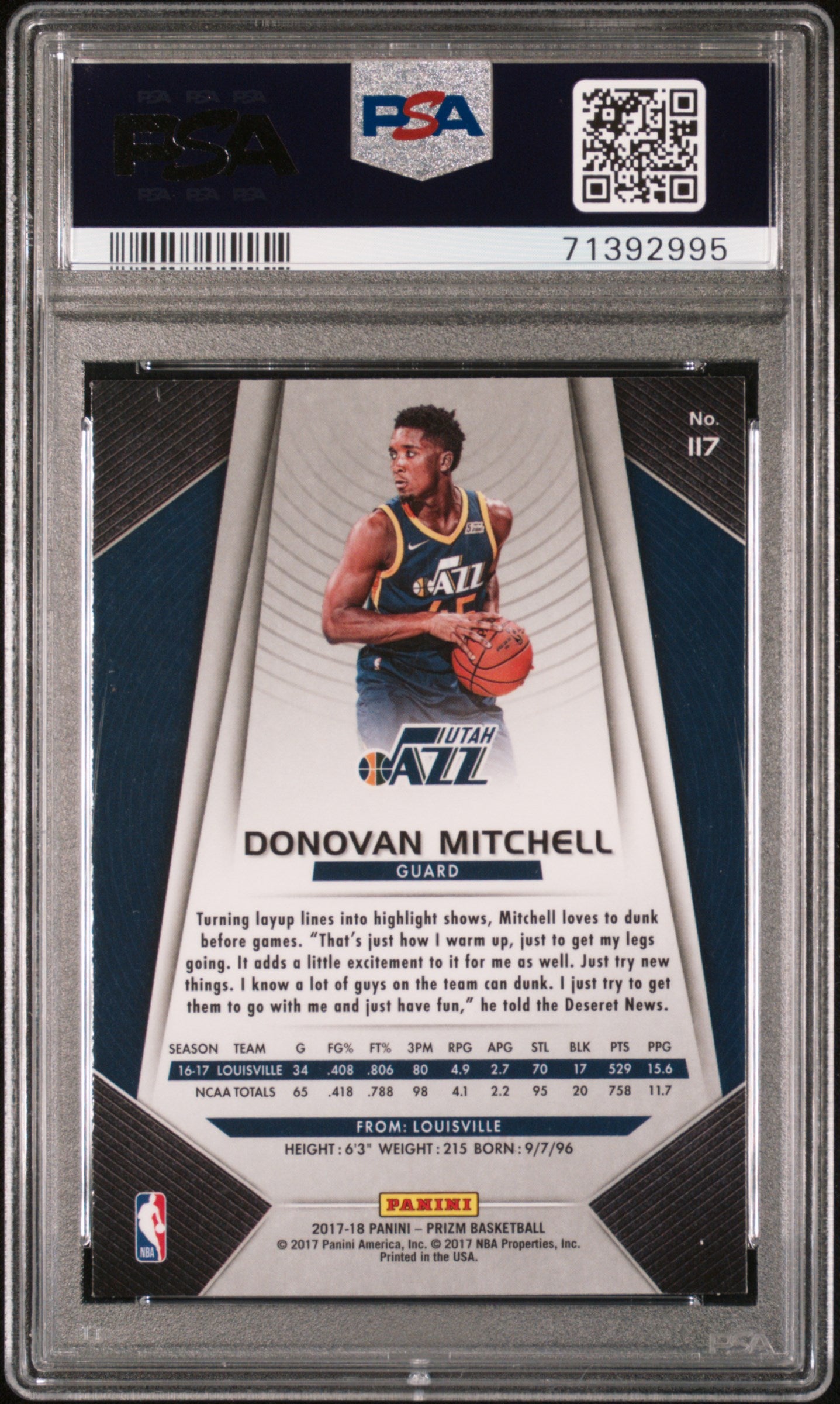 2017 Panini Prizm Donovan Mitchell #117 PSA 10