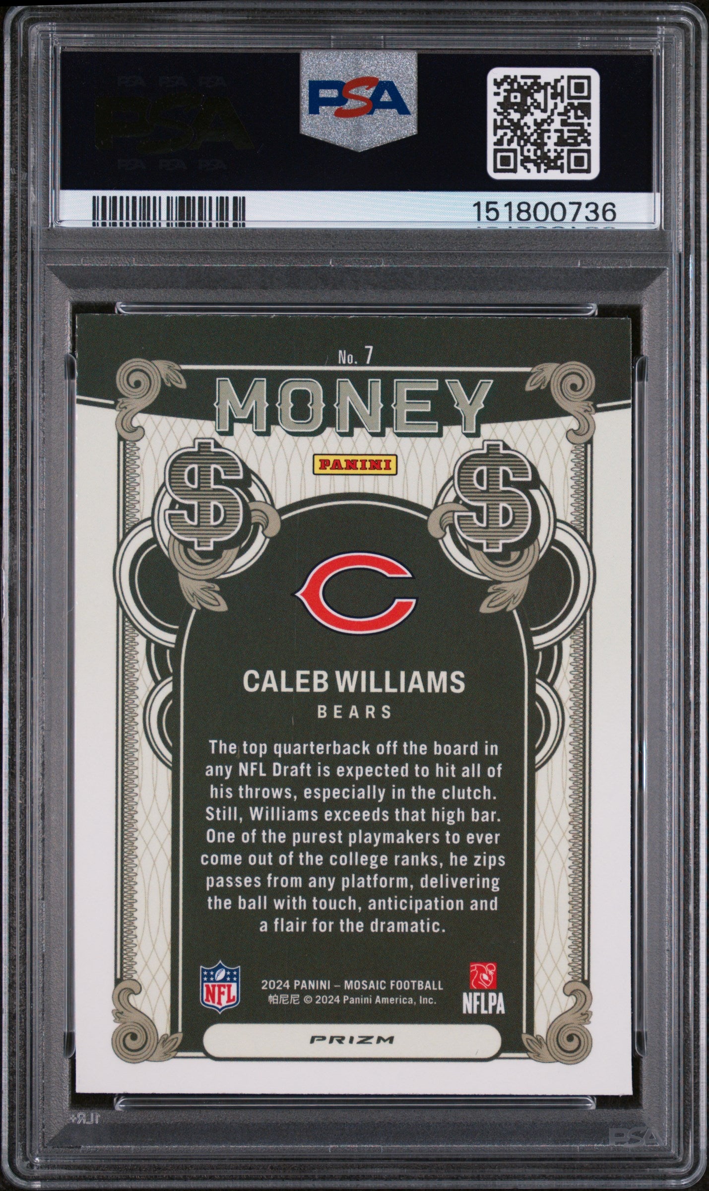 2024 Panini Mosaic Money Caleb Williams #7 RC PSA 9