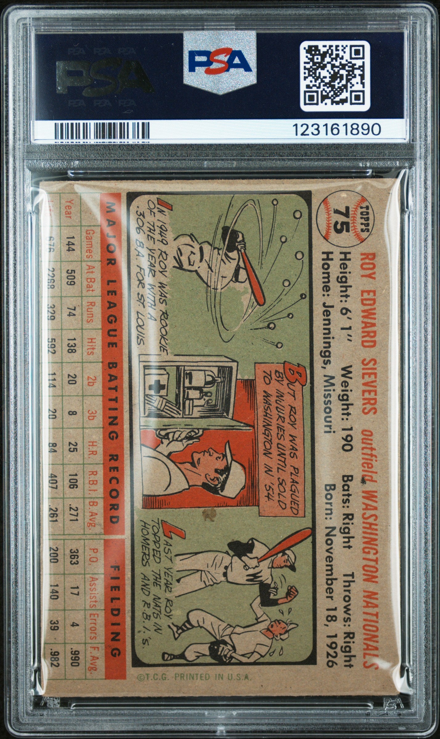 1956 Topps Roy Sievers #75 Gray Back PSA 3.5 Auto 10