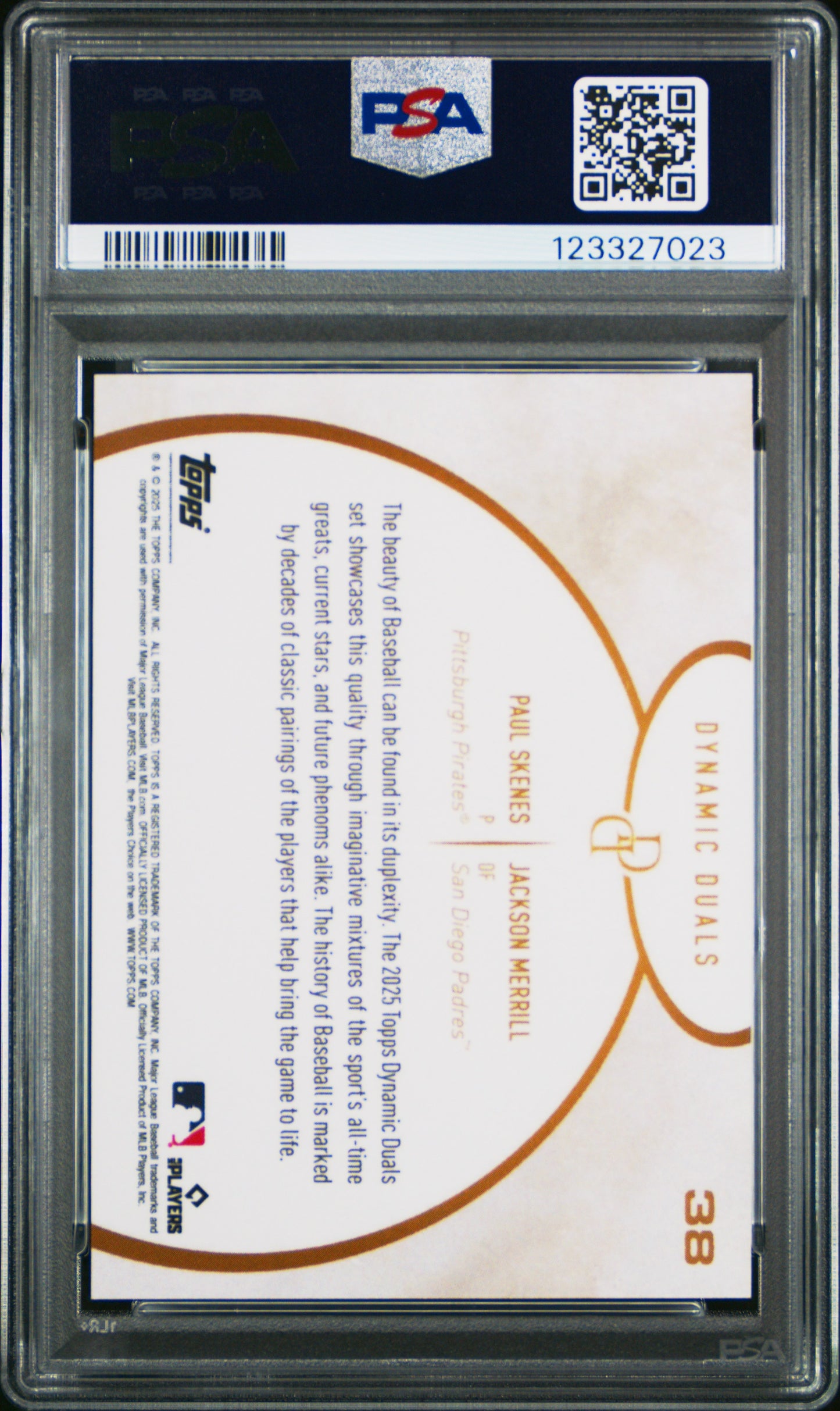 2025 Topps Paul Skenes/Jackson Merrill #38 Dynamic Duals - Orange 2/5 PSA 10