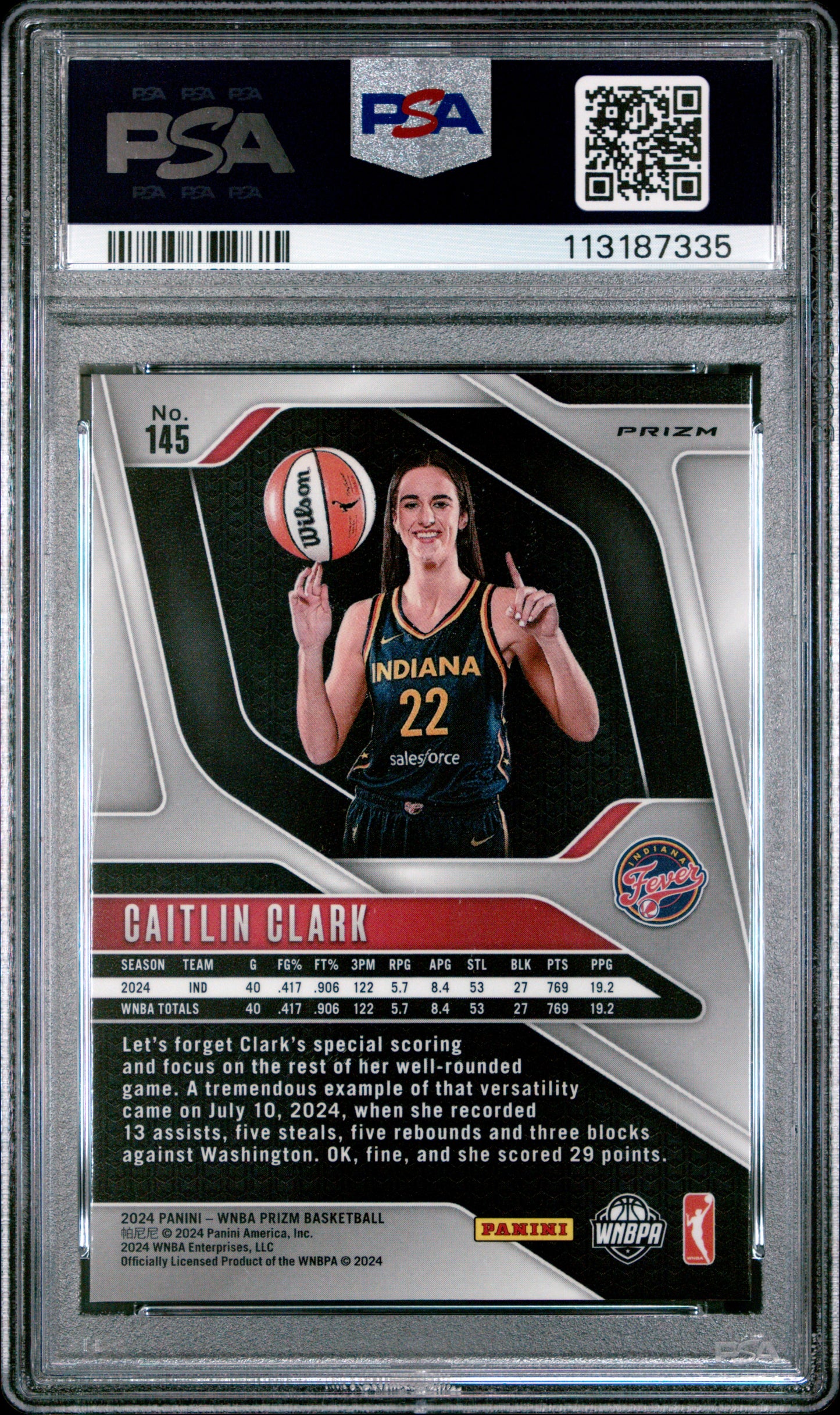2024 Panini Prizm WNBA Caitlin Clark #145 Silver RC PSA 9