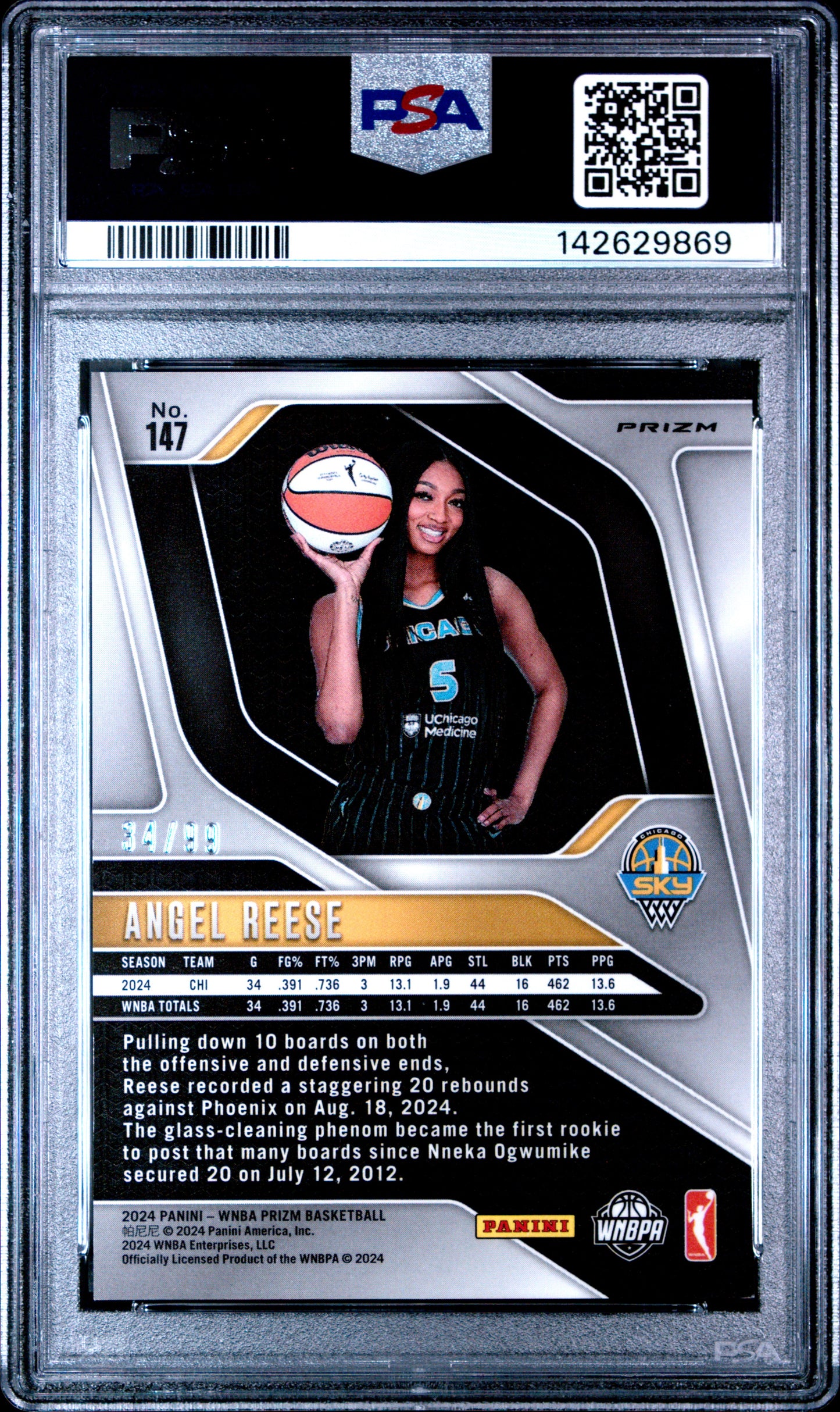 2024 Panini Prizm WNBA Angel Reese #147 Orange 34/99 RC PSA 9