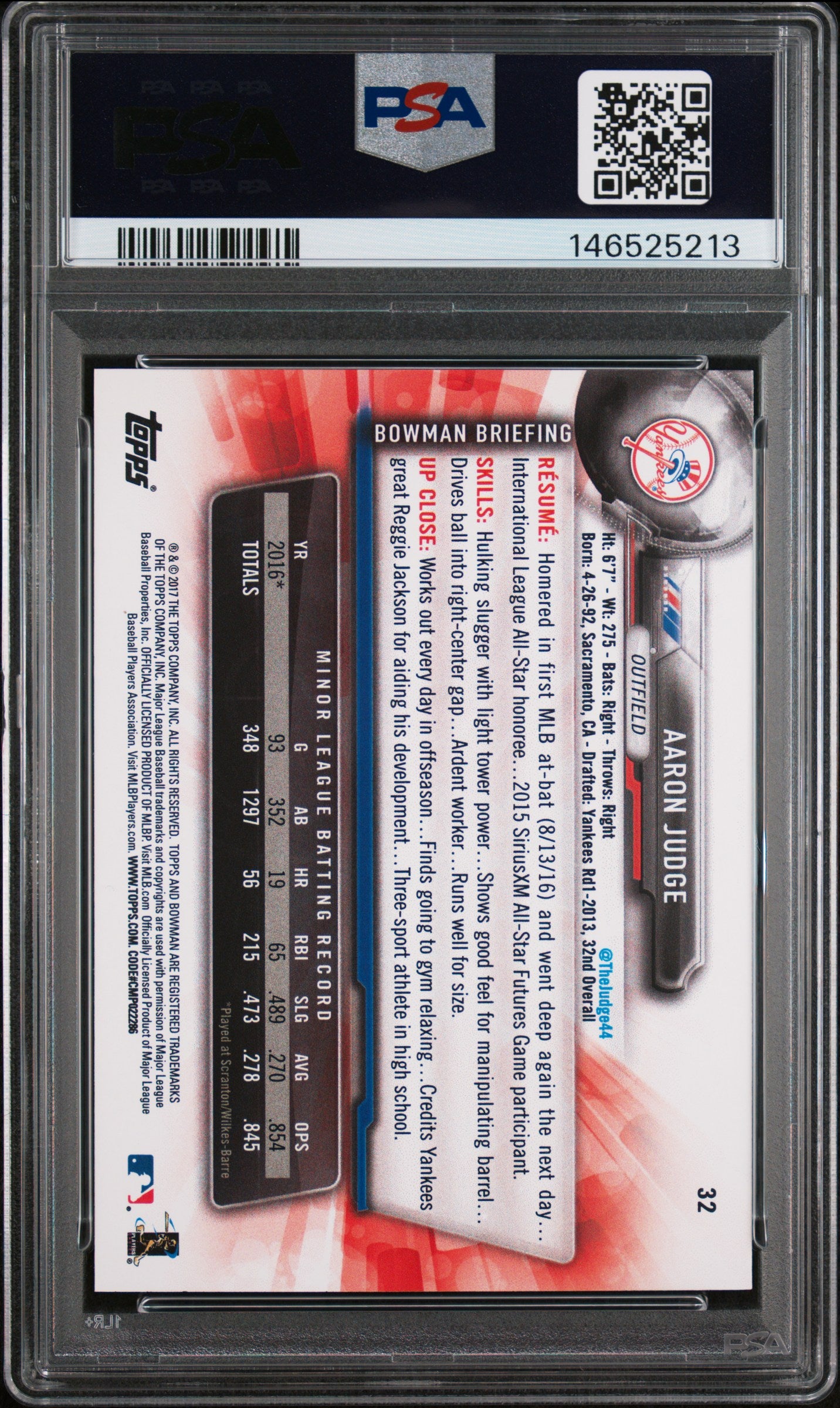 2017 Bowman Aaron Judge #32 RC PSA 10