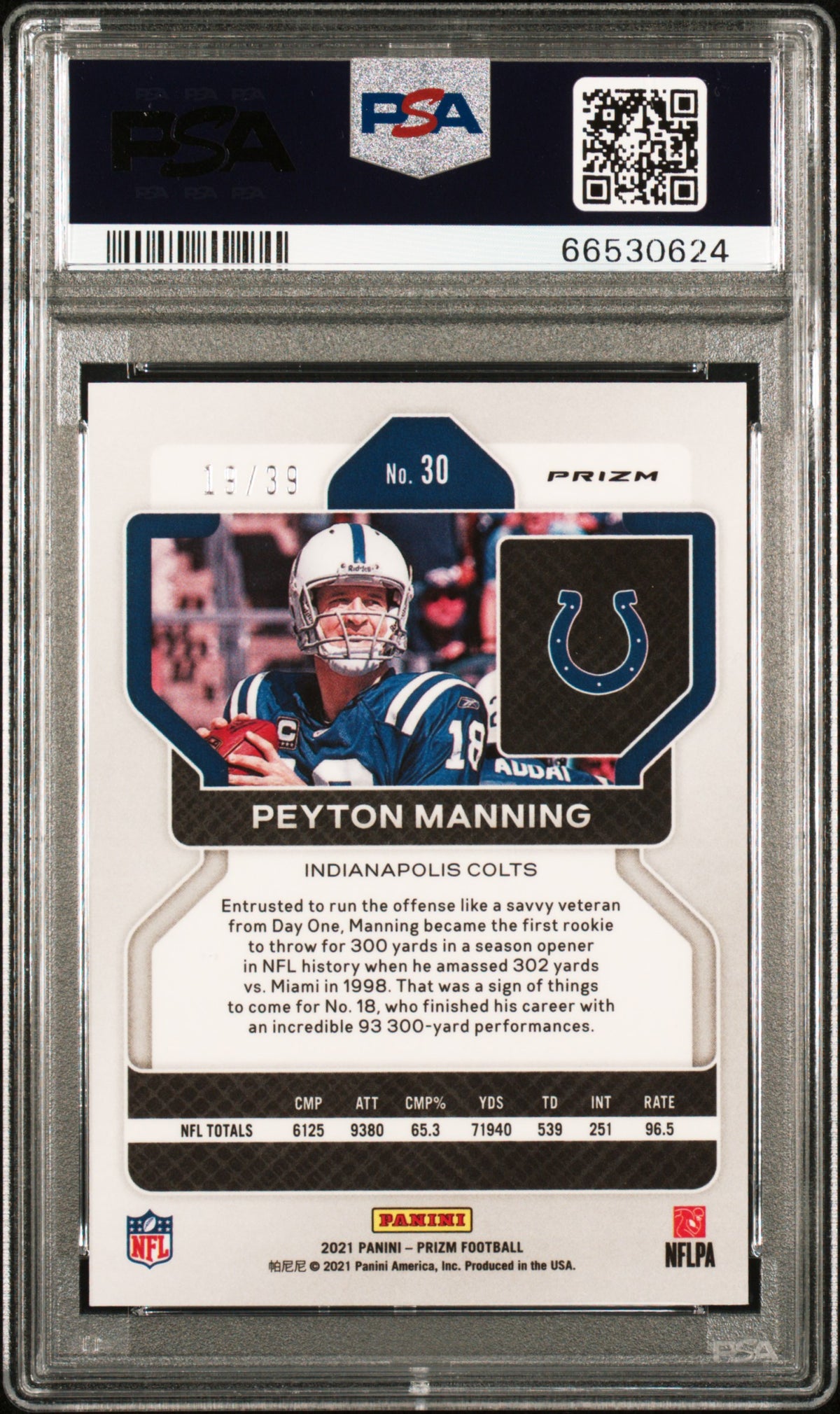 2021 Panini Prizm Peyton Manning #30 Red & Yellow 19/39 PSA 9