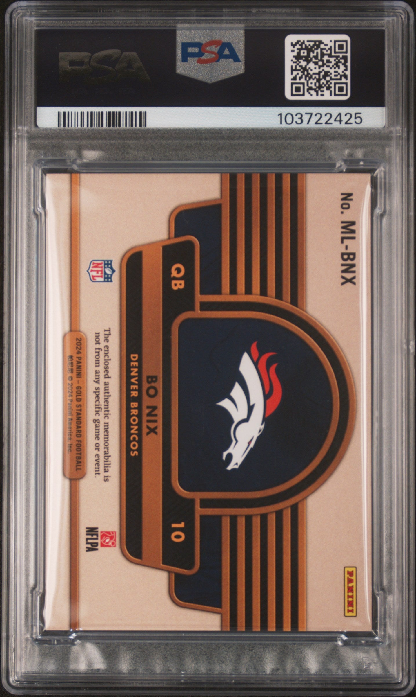 2024 Panini Gold Standard Mother Lode Mem. Bo Nix #BNX Sapphire 05/10 PSA 7