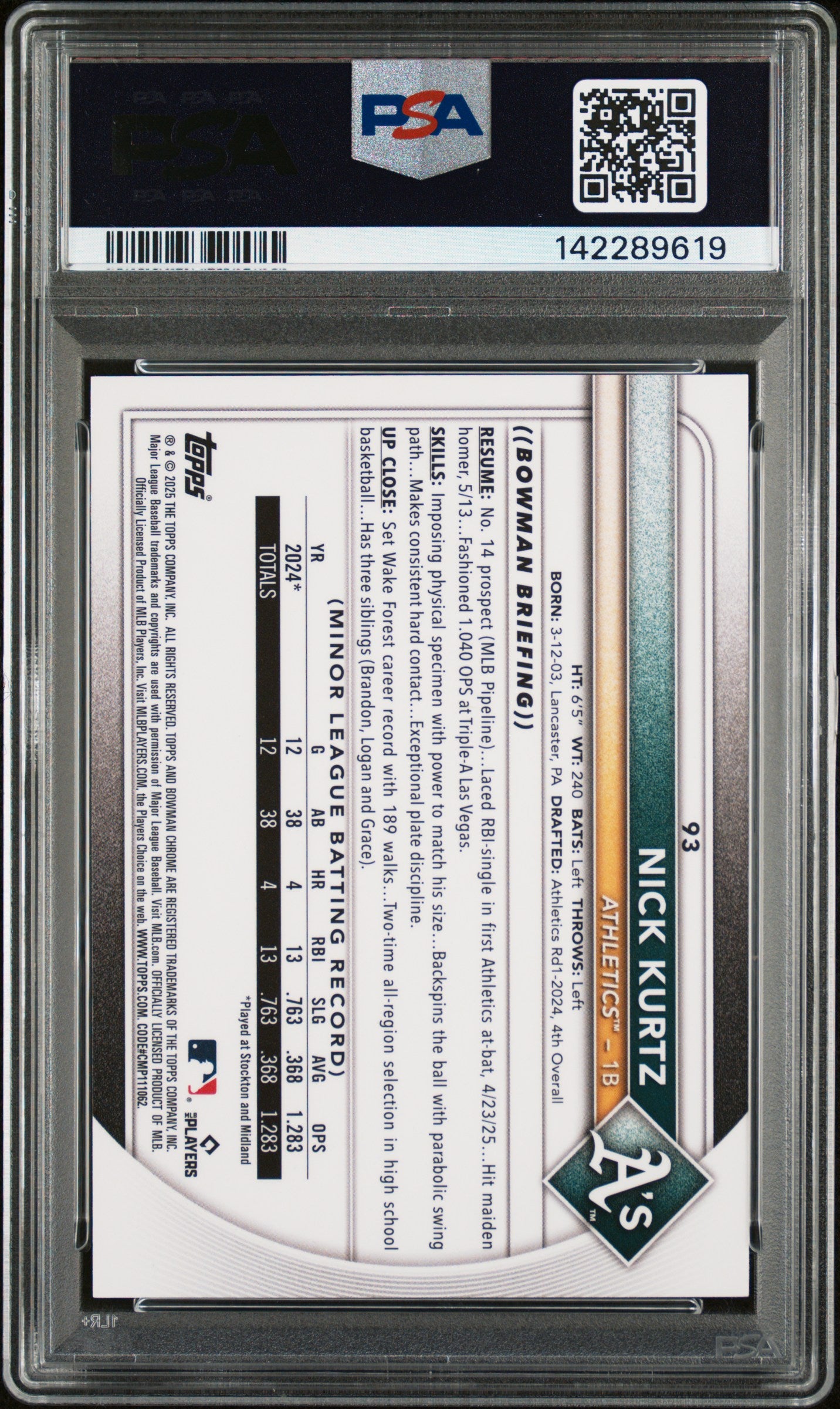 2025 Bowman Chrome Baseball Nick Kurtz #93 Image Variation RC PSA 8