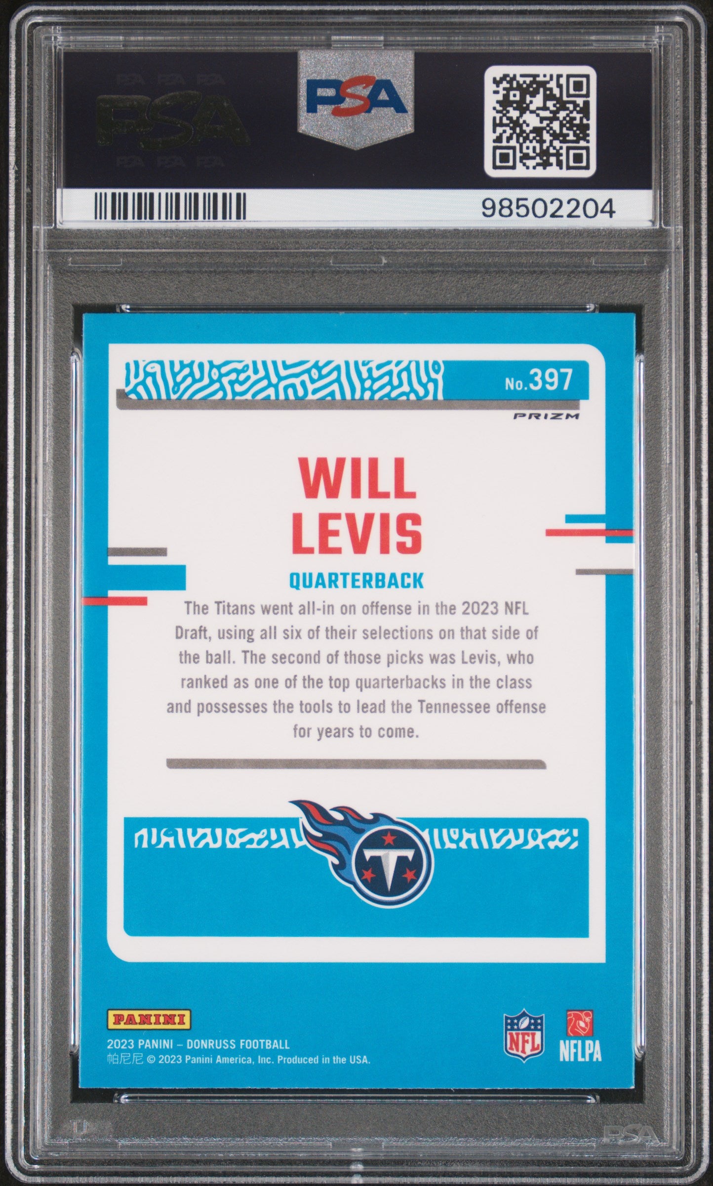 2023 Panini Donruss Will Levis #397 Optic Preview Pink PSA 9