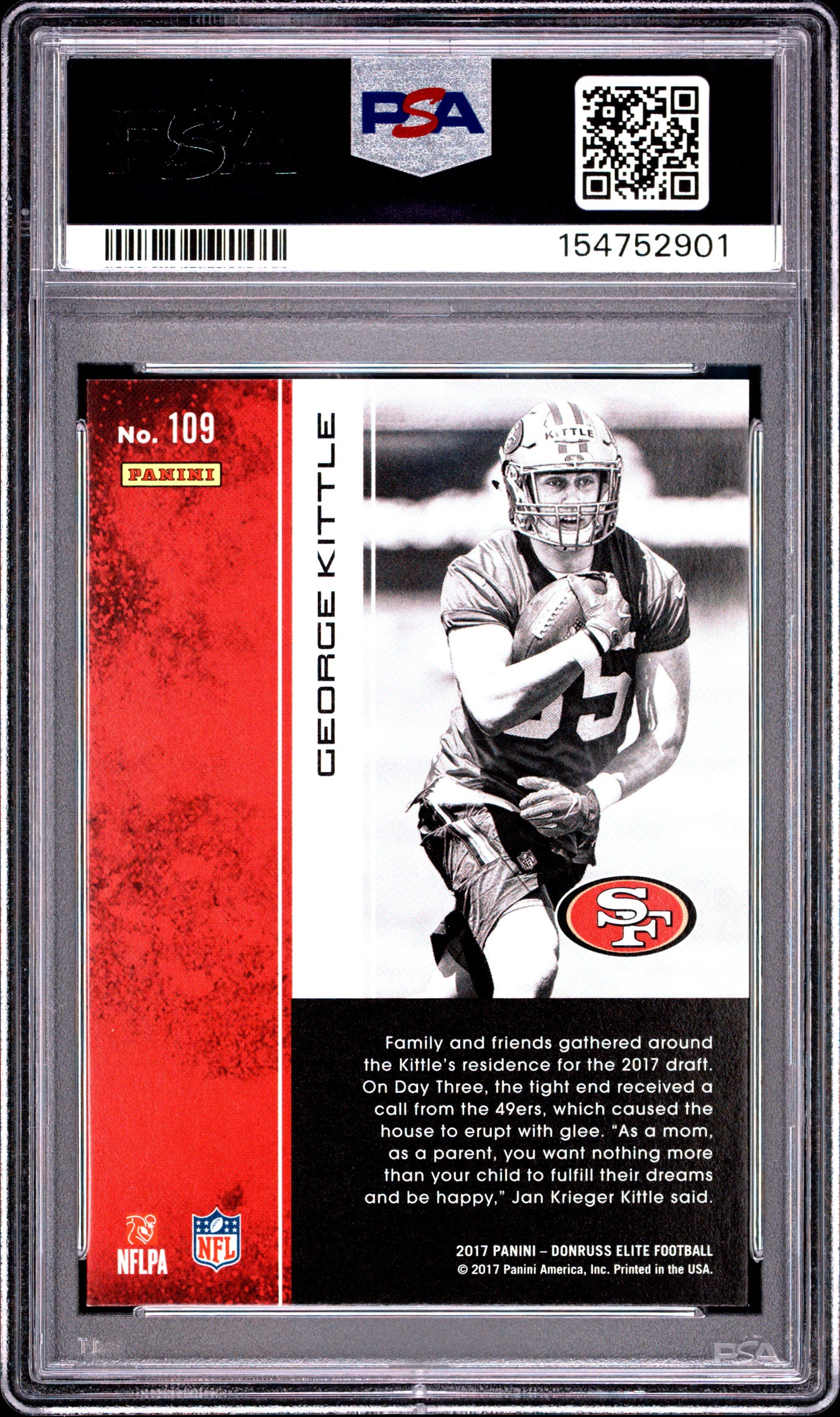 2017 Panini Donruss Elite George Kittle #109 Red 125/149 PSA 9