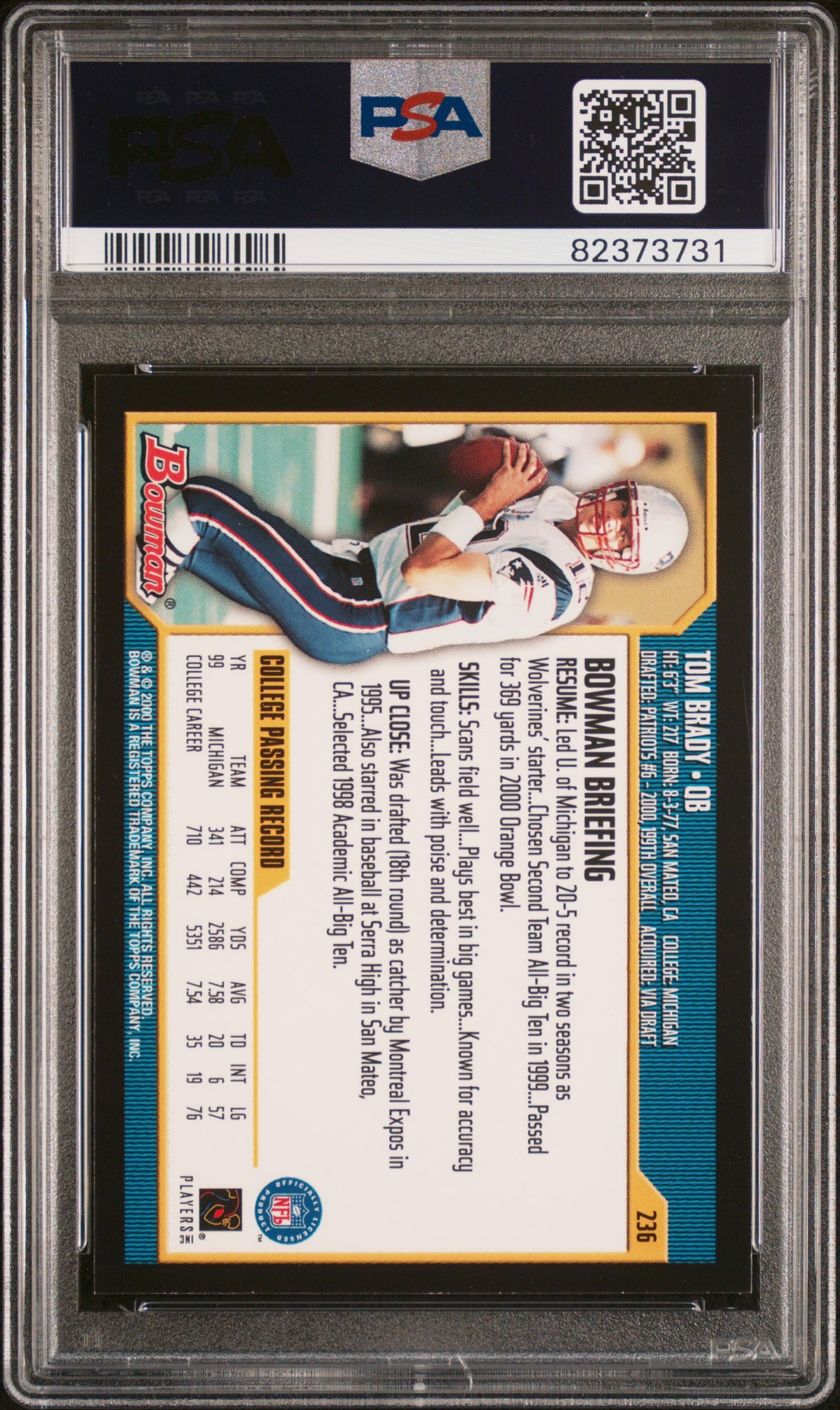 2000 Bowman Tom Brady #236 RC PSA 7
