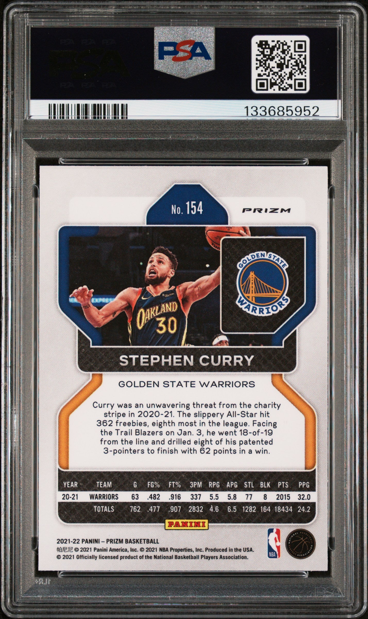 2021 Panini Prizm Stephen Curry #154 Red Ice PSA 10