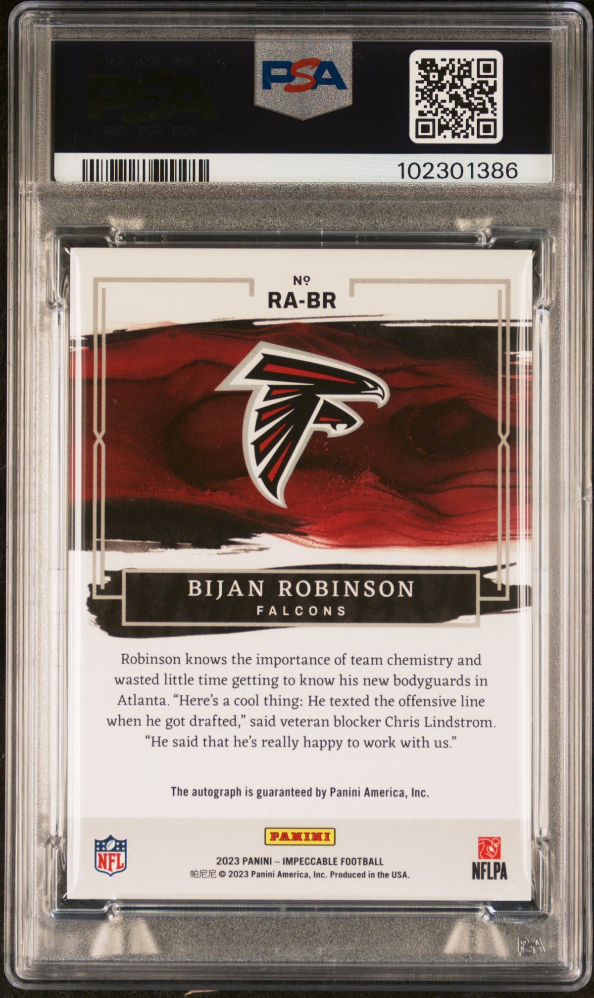2023 Panini Impeccable Rookie Autographs Bijan Robinson #RA-BR 64/99 PSA 10