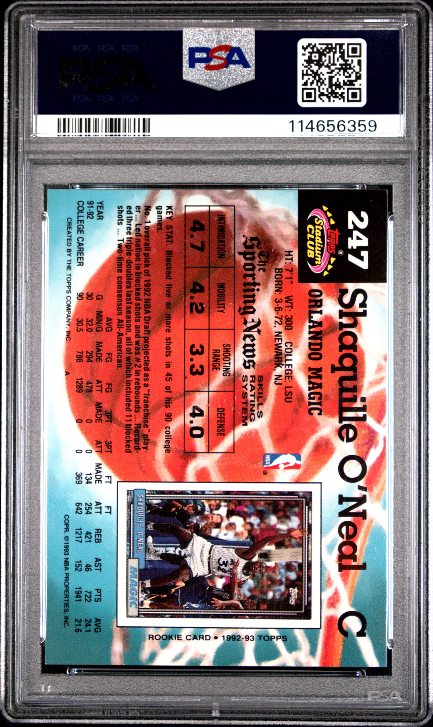 1992 Stadium Club Shaquille O'Neal #247 PSA 9
