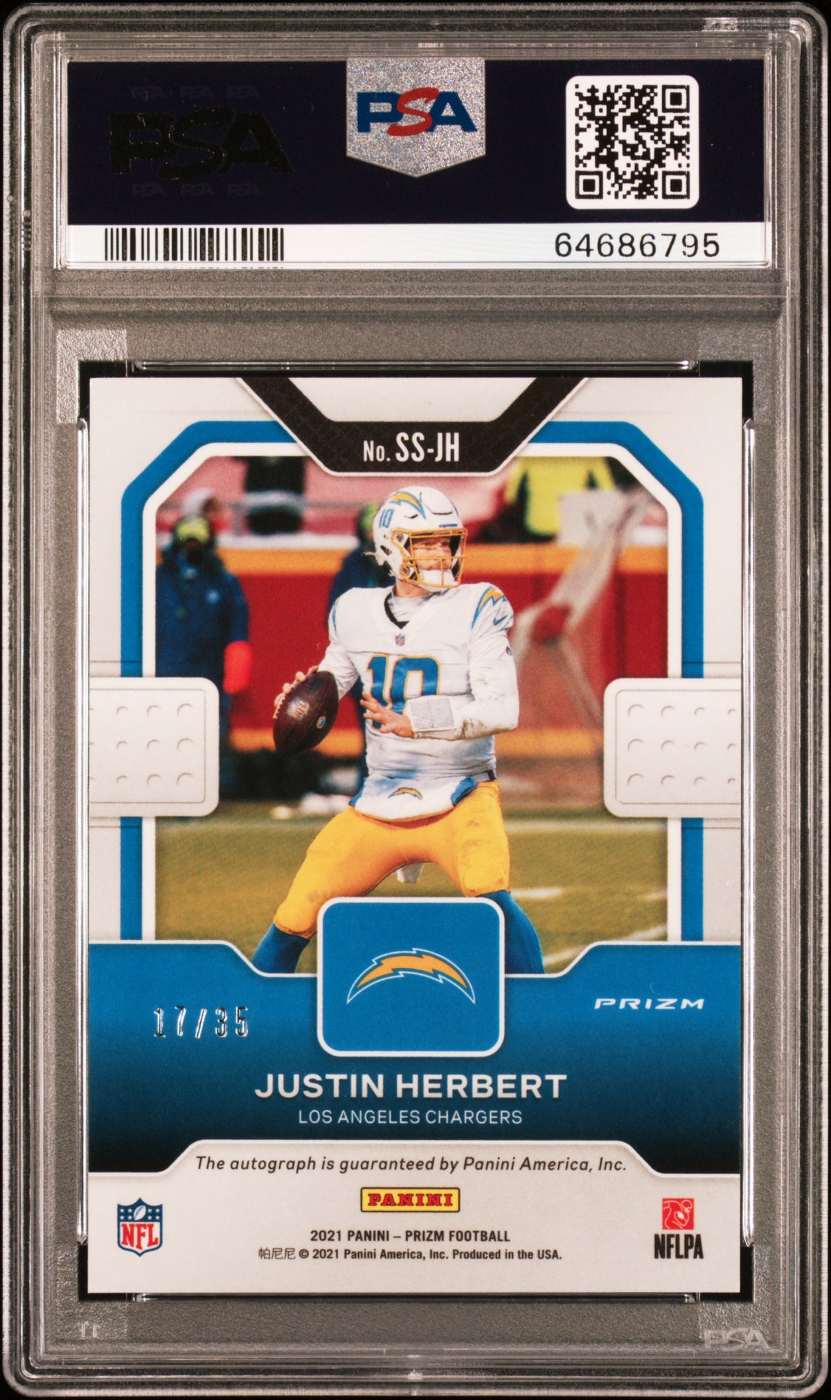 2021 Panini Prizm Sensational Sigs Justin Herbert Purple 17/35 PSA 10 Auto 10