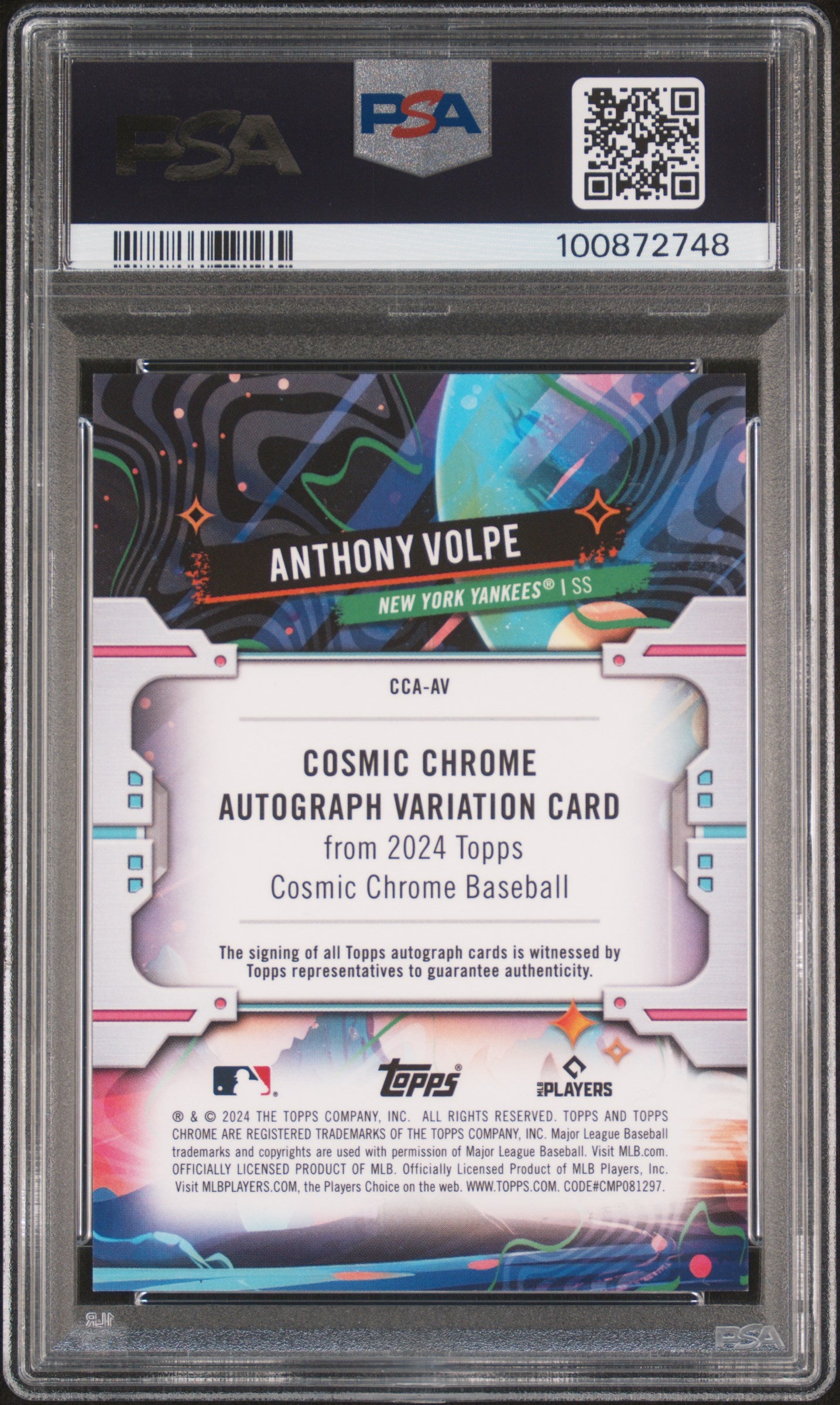 2024 Topps Cosmic Chrome Autographs Anthony Volpe  Orange Galactic 08/25 PSA 10