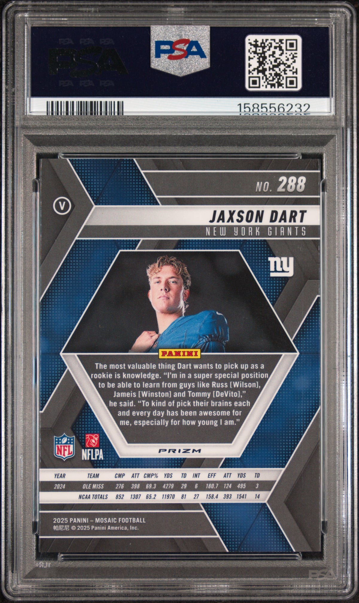 2025 Panini Mosaic Jaxson Dart #288 Blue Scope RC PSA 10