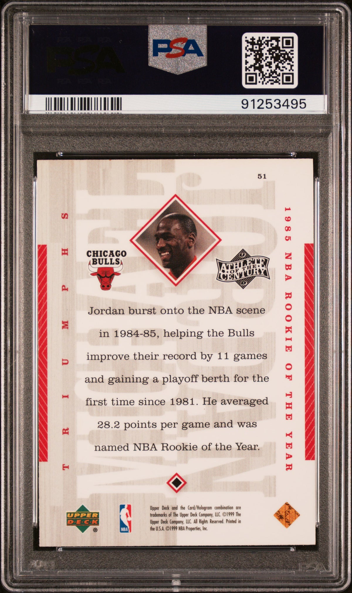 1999 Upper Deck MJ Athlete Of The Century Michael Jordan #51 PSA 9