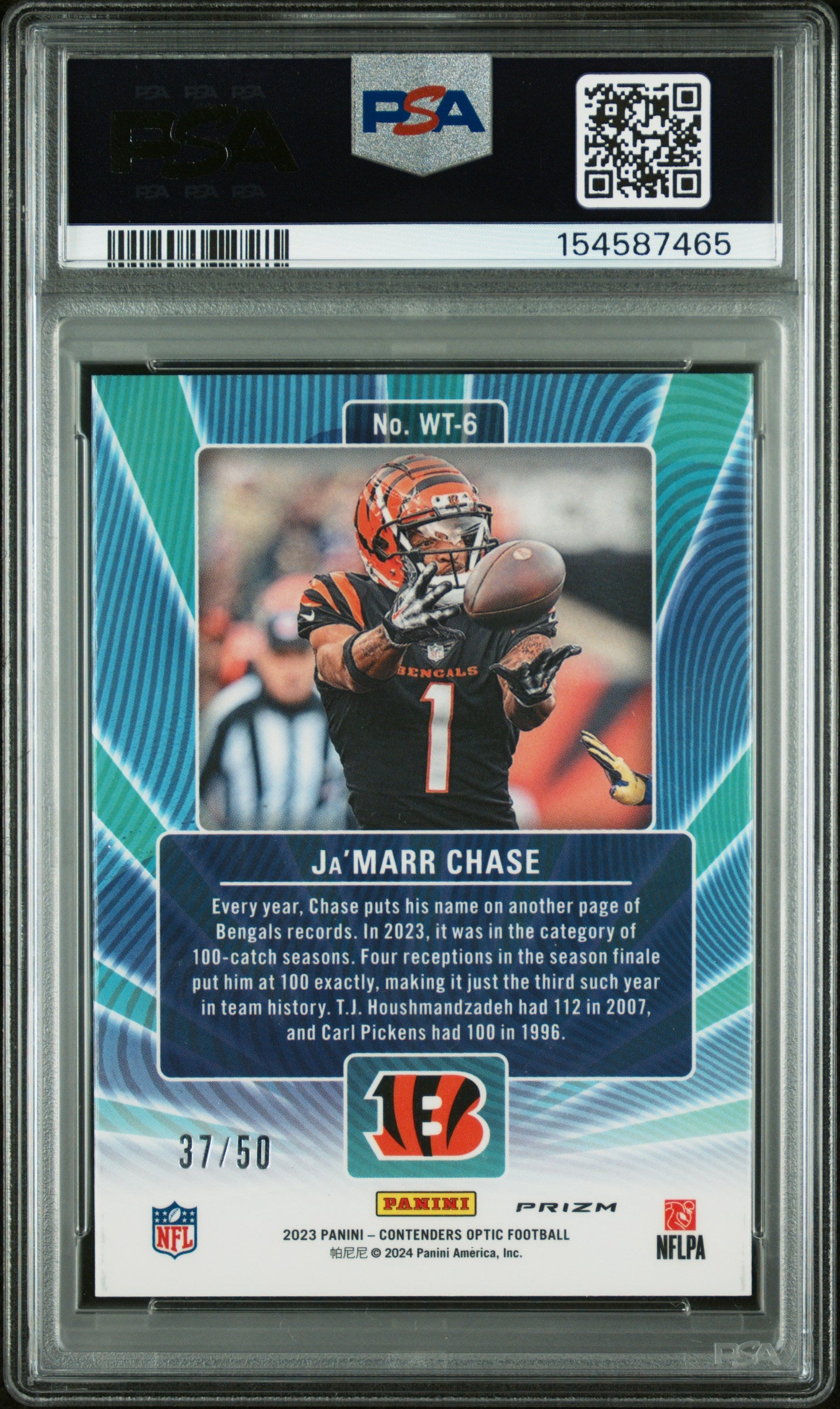 2023 Panini Contenders Optic Winning Tickets Ja'Marr Chase Orange 37/50 PSA 10