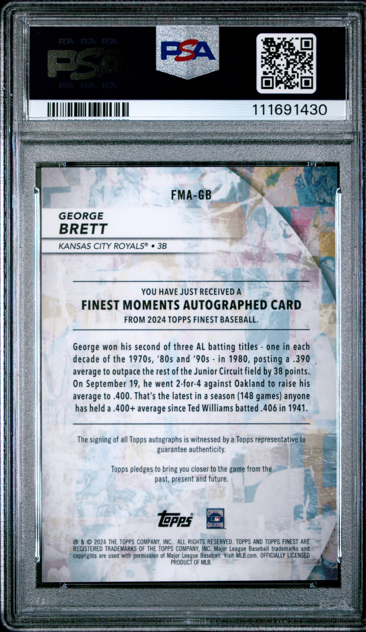 2024 Topps Finest Finest Moments Autographs George Brett #FMAGB PSA 9
