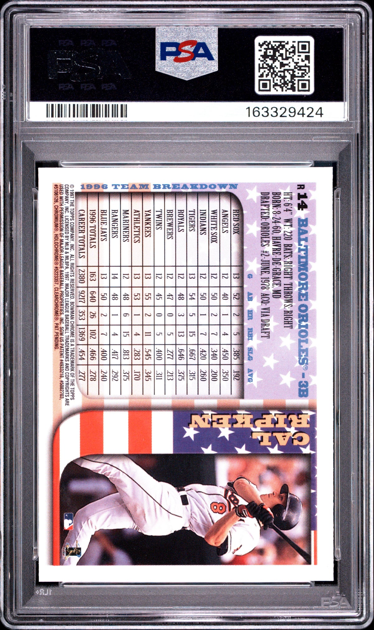 1997 Bowman Chrome International Cal Ripken #14 Refractor PSA 9