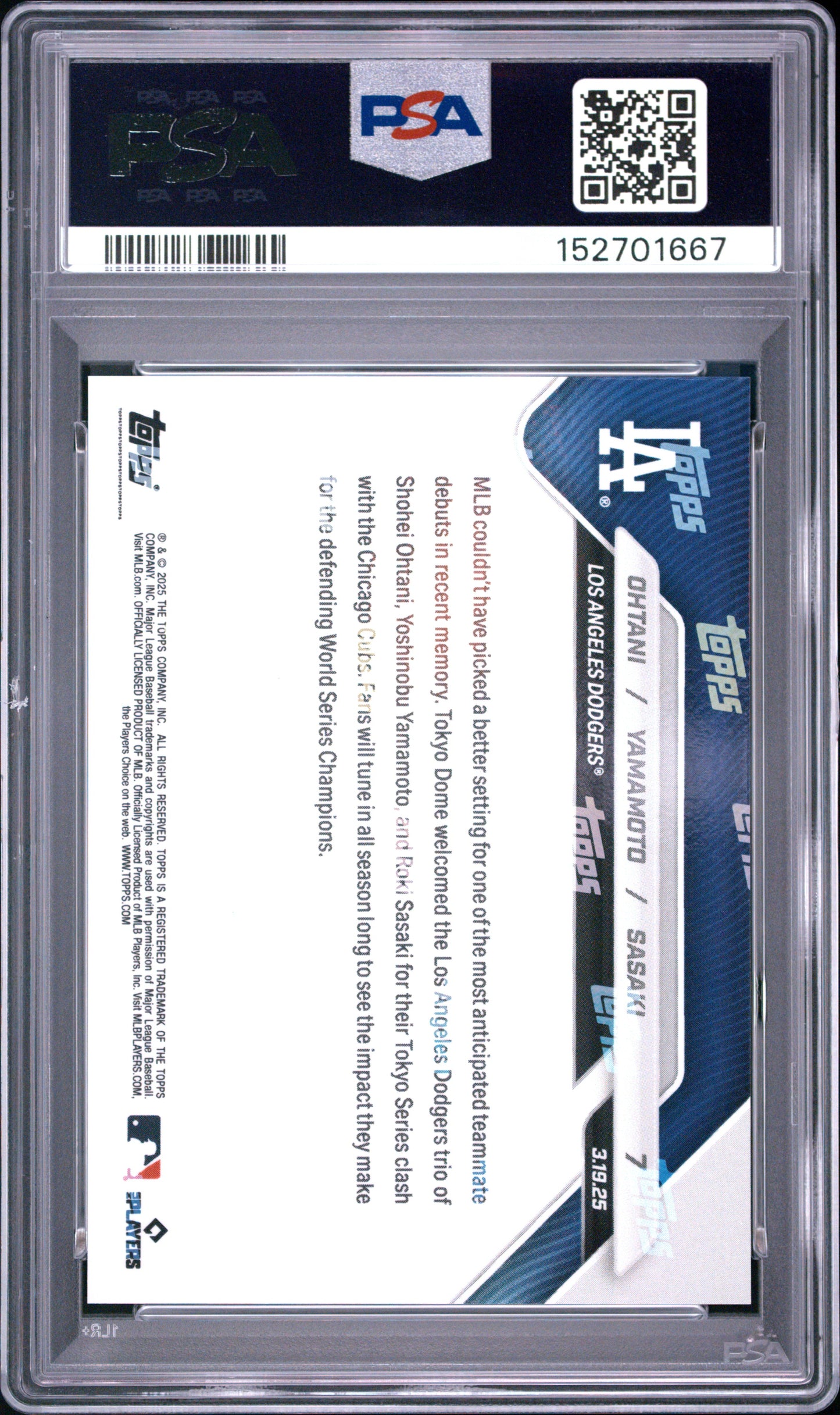2025 Topps Now Ohtani Yamamoto Sasaki #7 PSA 10