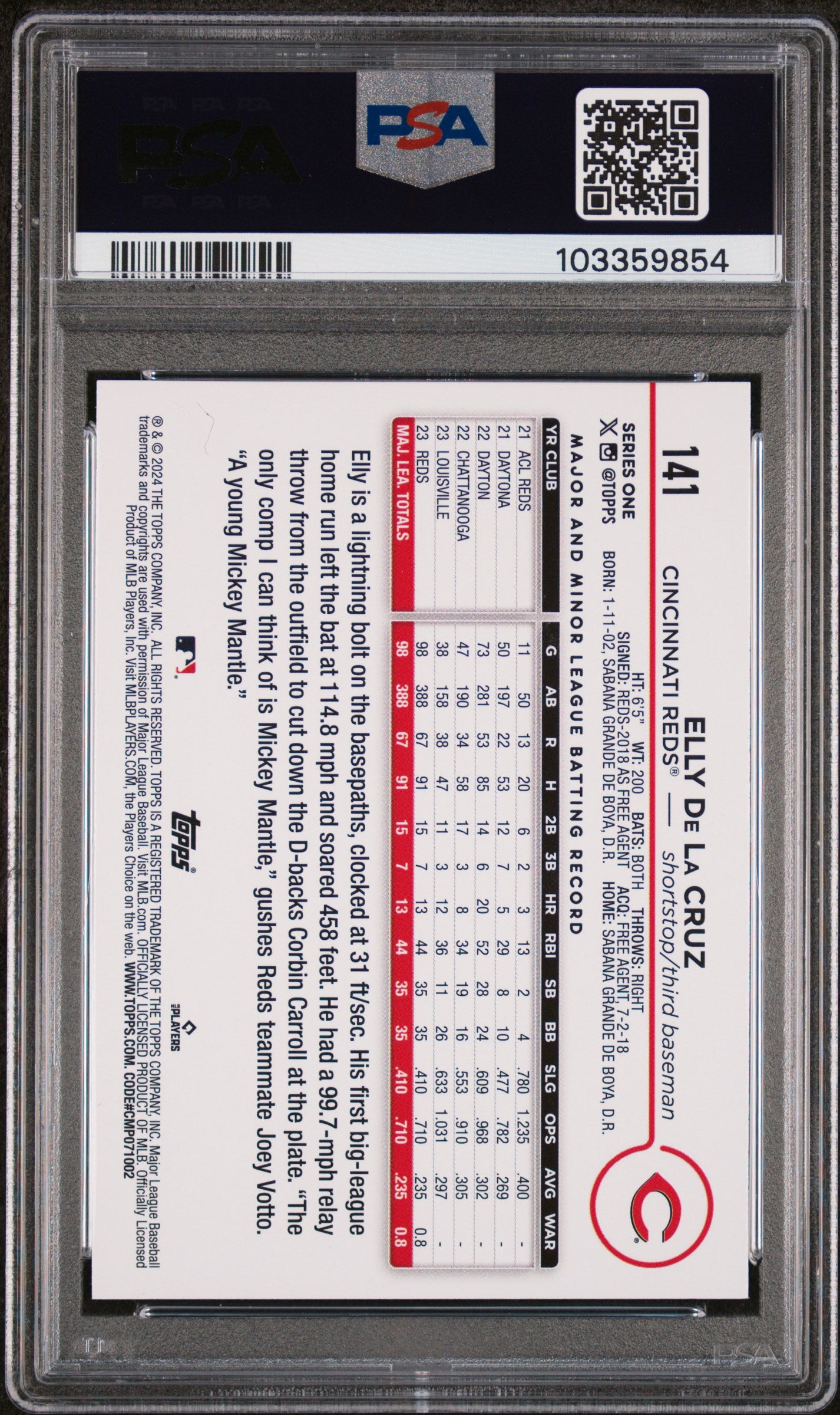 2024 Topps Elly De La Cruz #141 Rainbow Foil PSA 9
