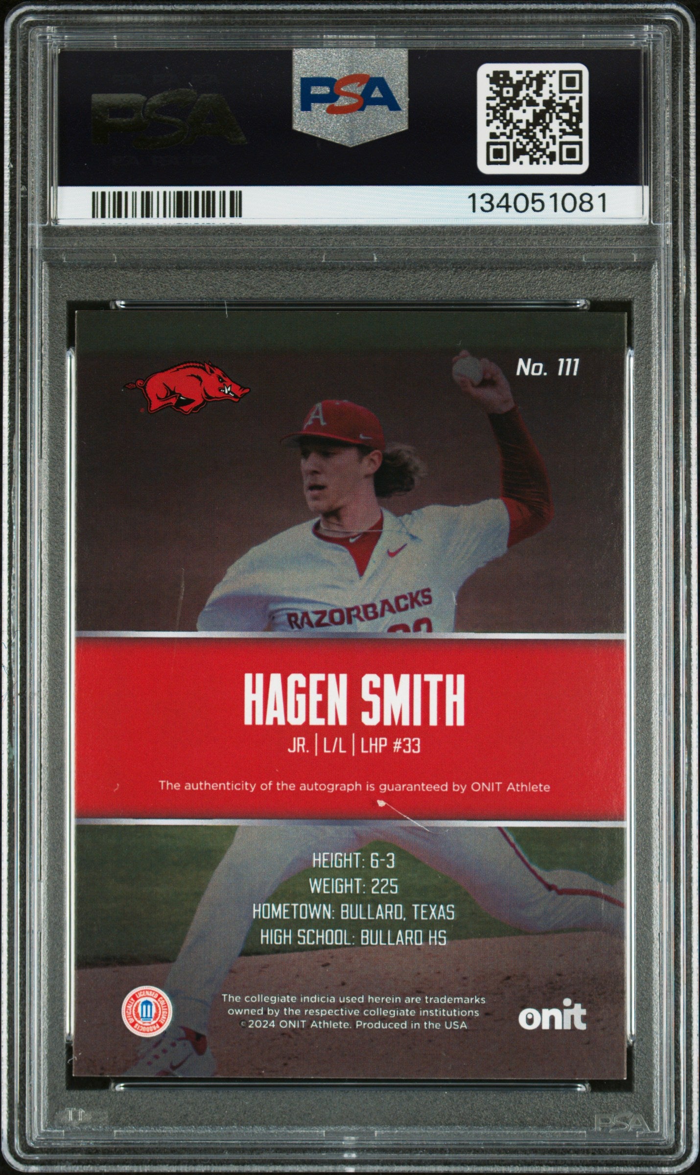 2024 Onit University Of Arkansas Nil Signature Series Hagen Smith / 50 PSA 9