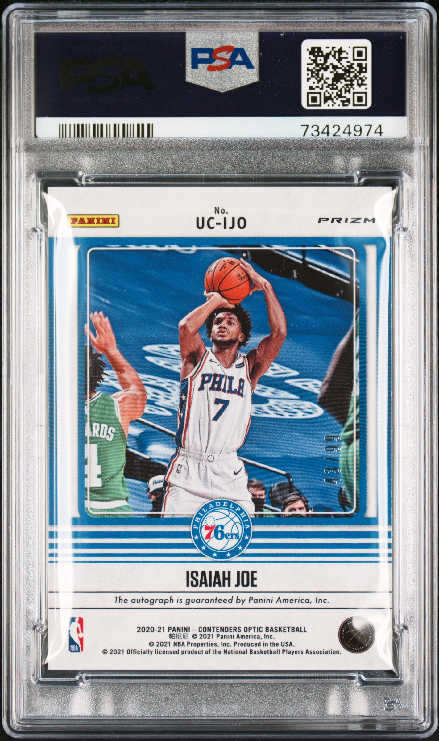 2020 Panini Contenders Optic Up & Coming Auto Isaiah Joe #IJO Pop 1 43/99 PSA 10