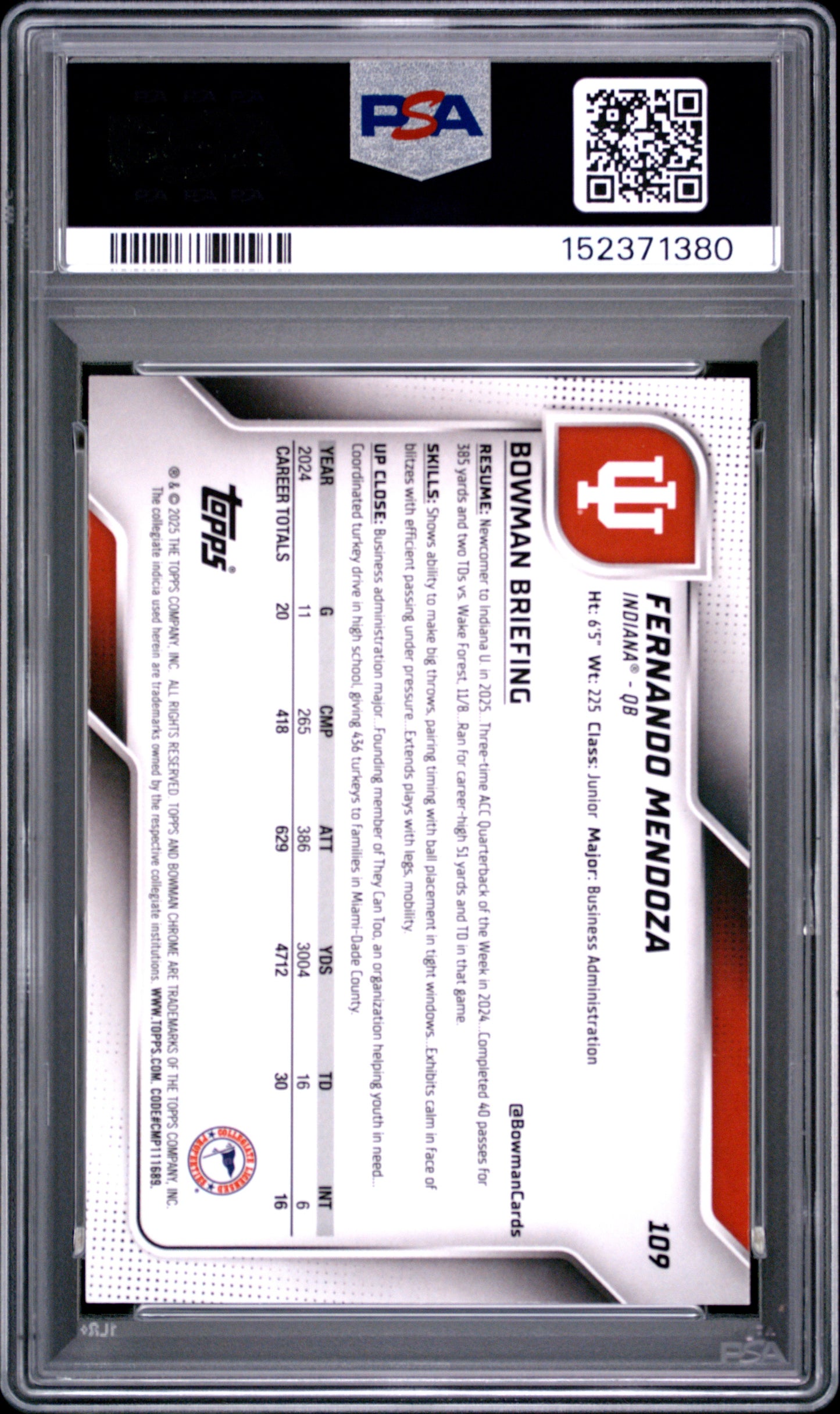 2025 Bowman University Chrome Fernando Mendoza #109 X-Fractor 1st Bowman PSA 9