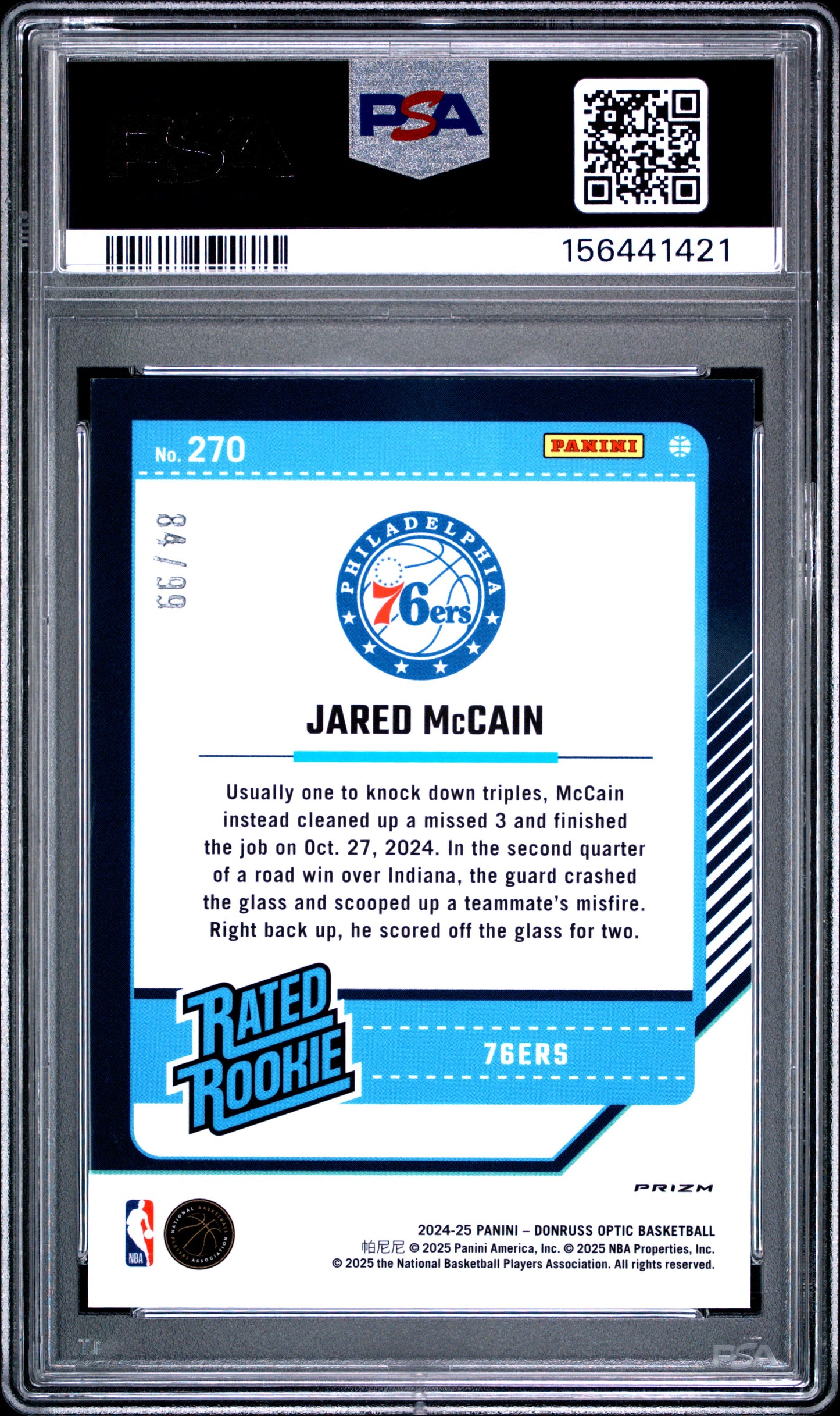 2024 Donruss Optic Rated Rookie Jared Mccain #270 Copper Glitter 84/99 PSA 10