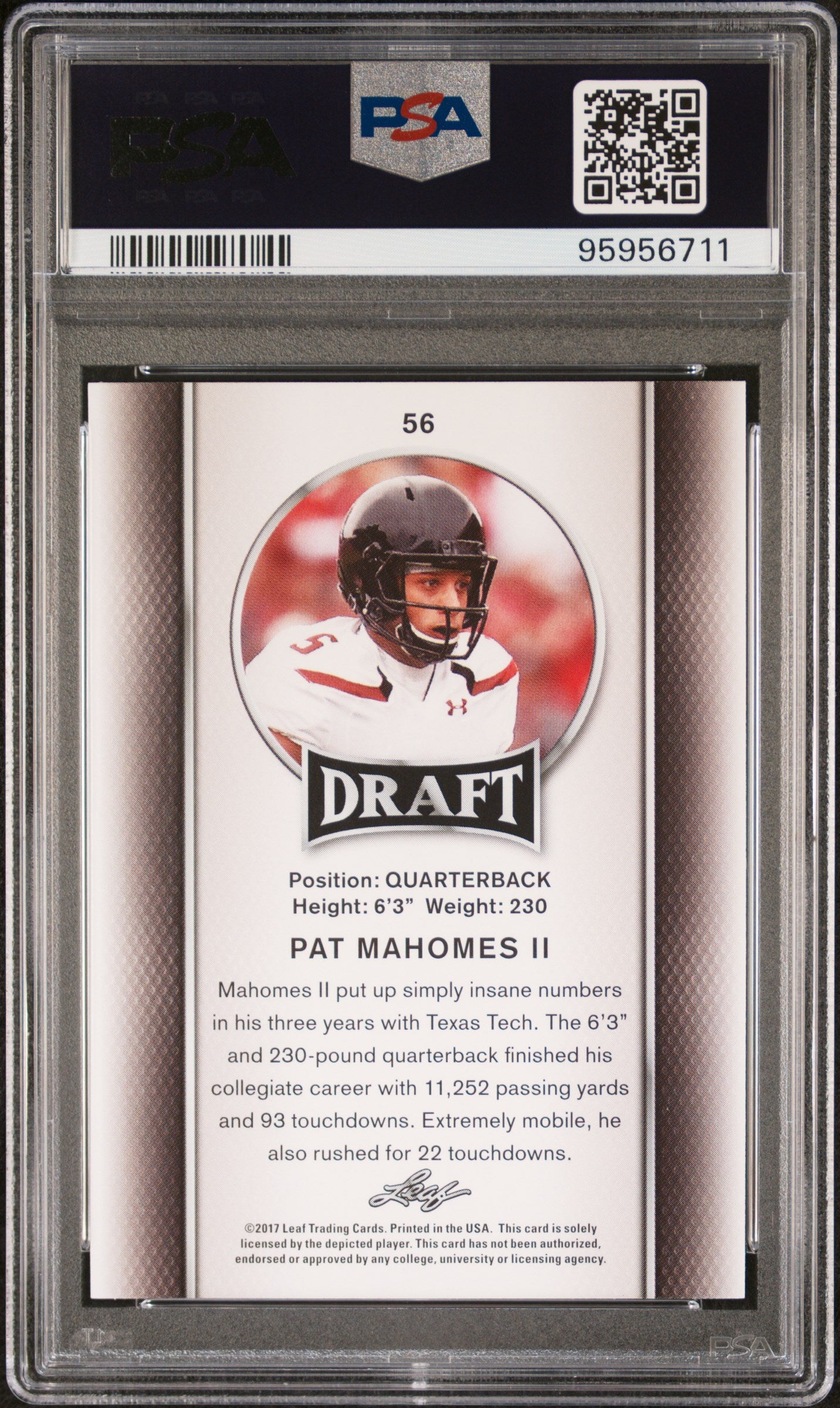 2017 Leaf Draft Pat Mahomes II #56 Gold PSA 10