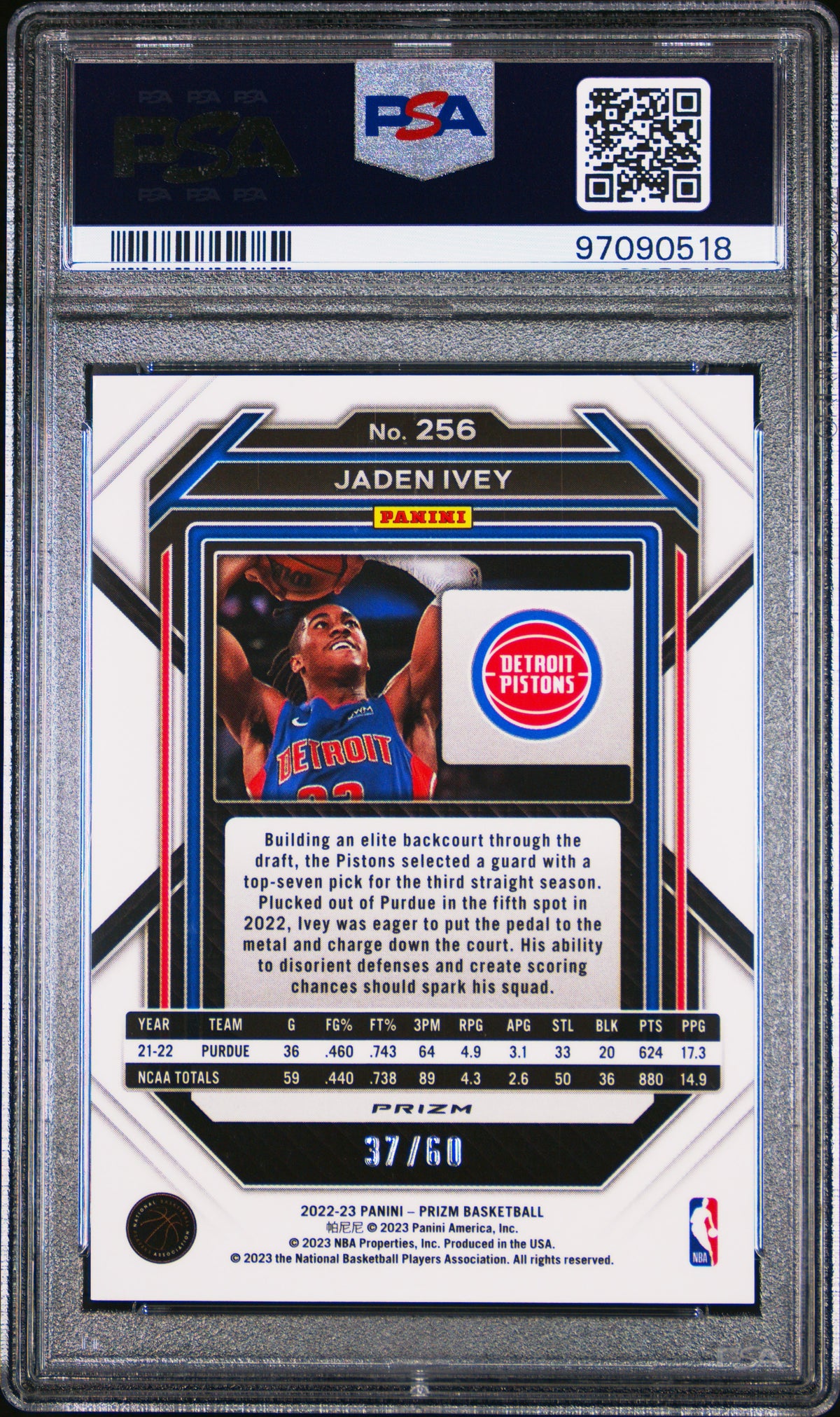 2022 Panini Prizm Jaden Ivey #256 Orange Wave RC 37/60 PSA 10