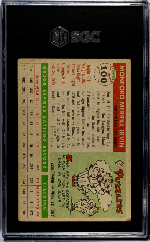 1955 Topps Monte Irvin #100 SGC 3