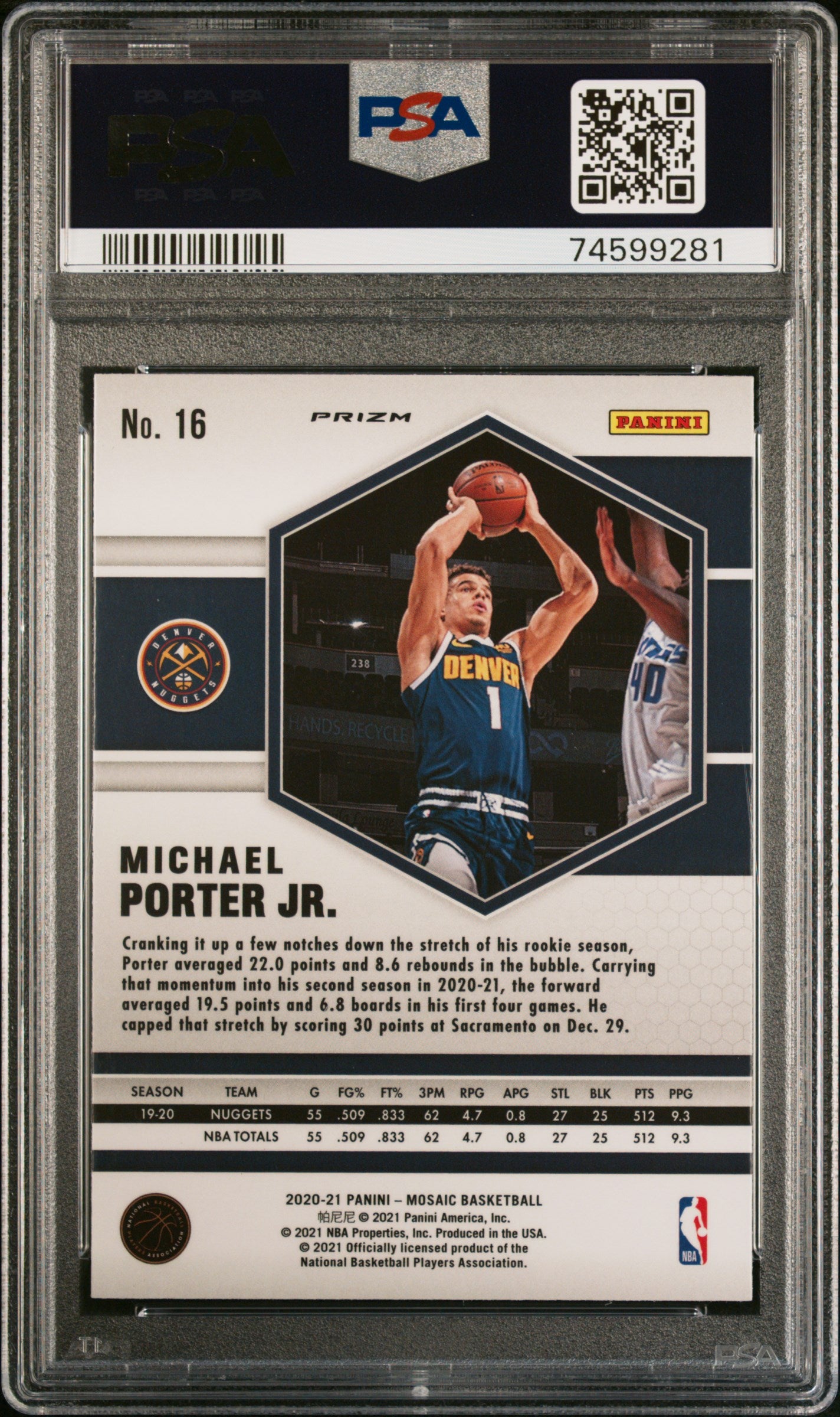 2020 Panini Mosaic Michael Porter Jr. #16 Peacock Choice PSA 10