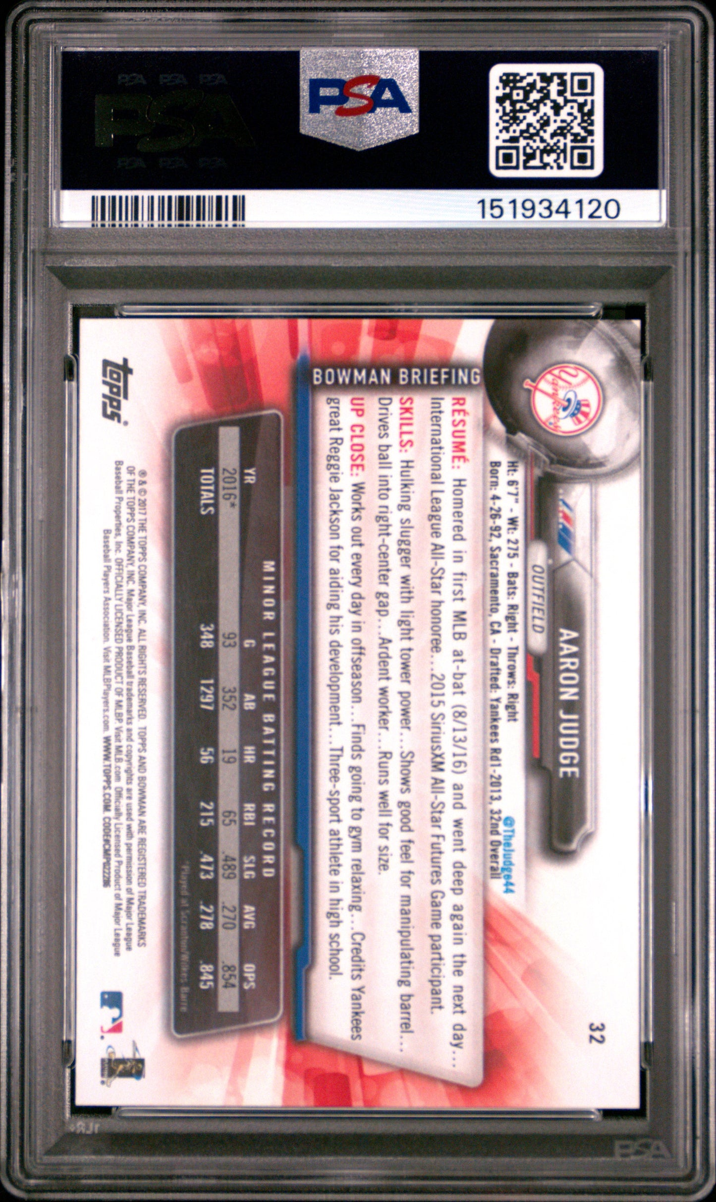 2017 Bowman Aaron Judge #32 PSA 10