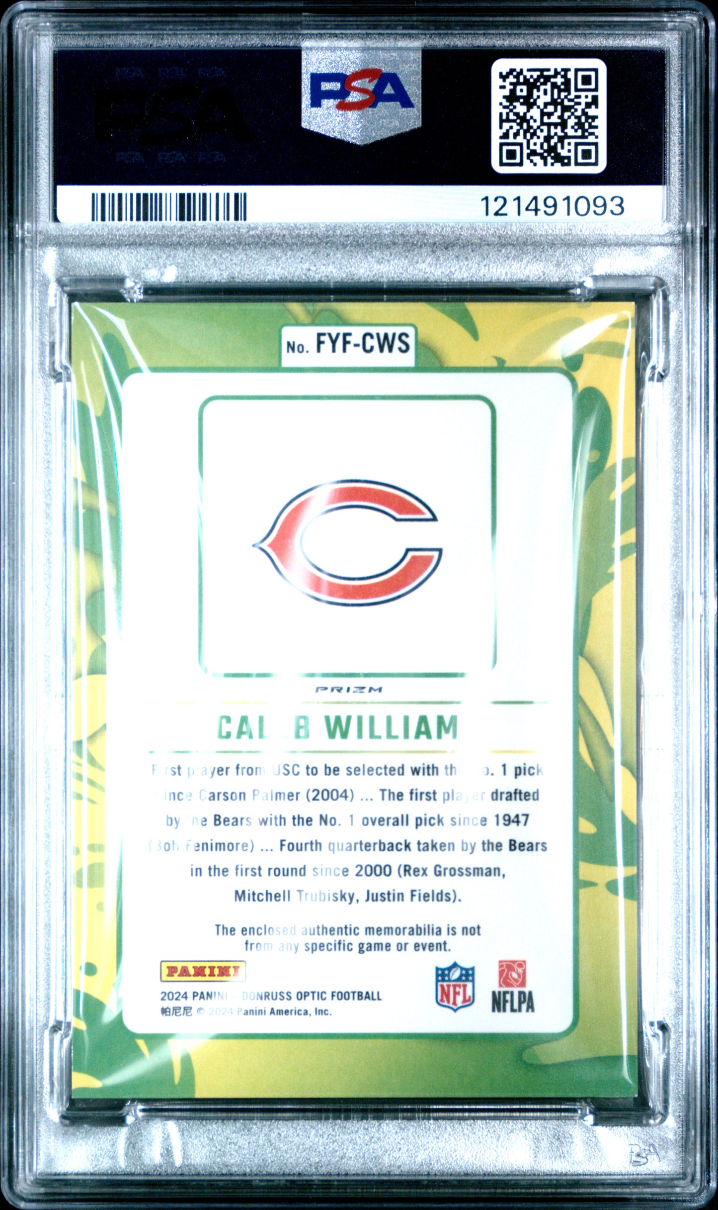 2024 Panini Donruss Optic First Year Fresh Relic Caleb Williams #FYFCWS PSA 9