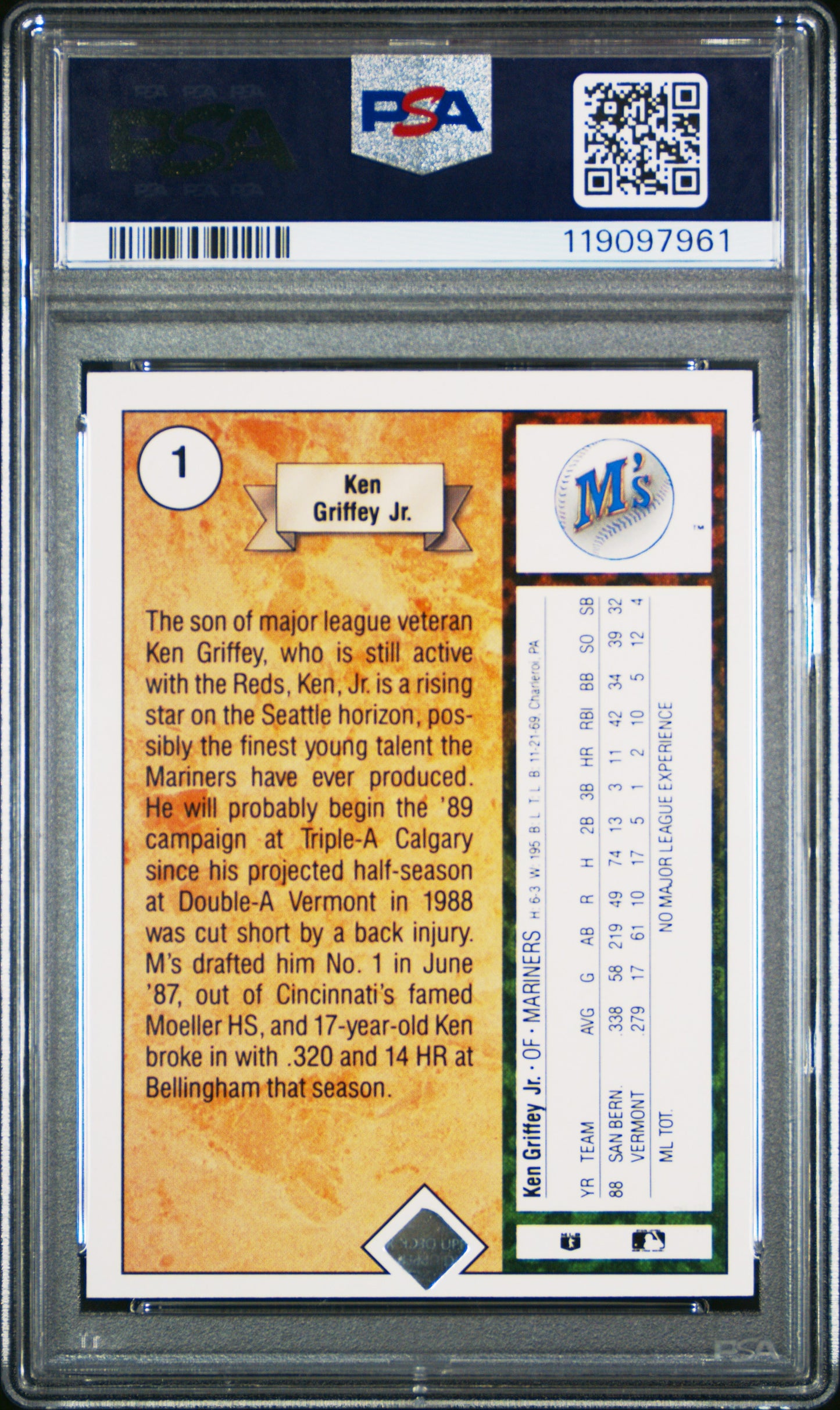 1989 Upper Deck Ken Griffey Jr. #1 Star Rookie PSA 8