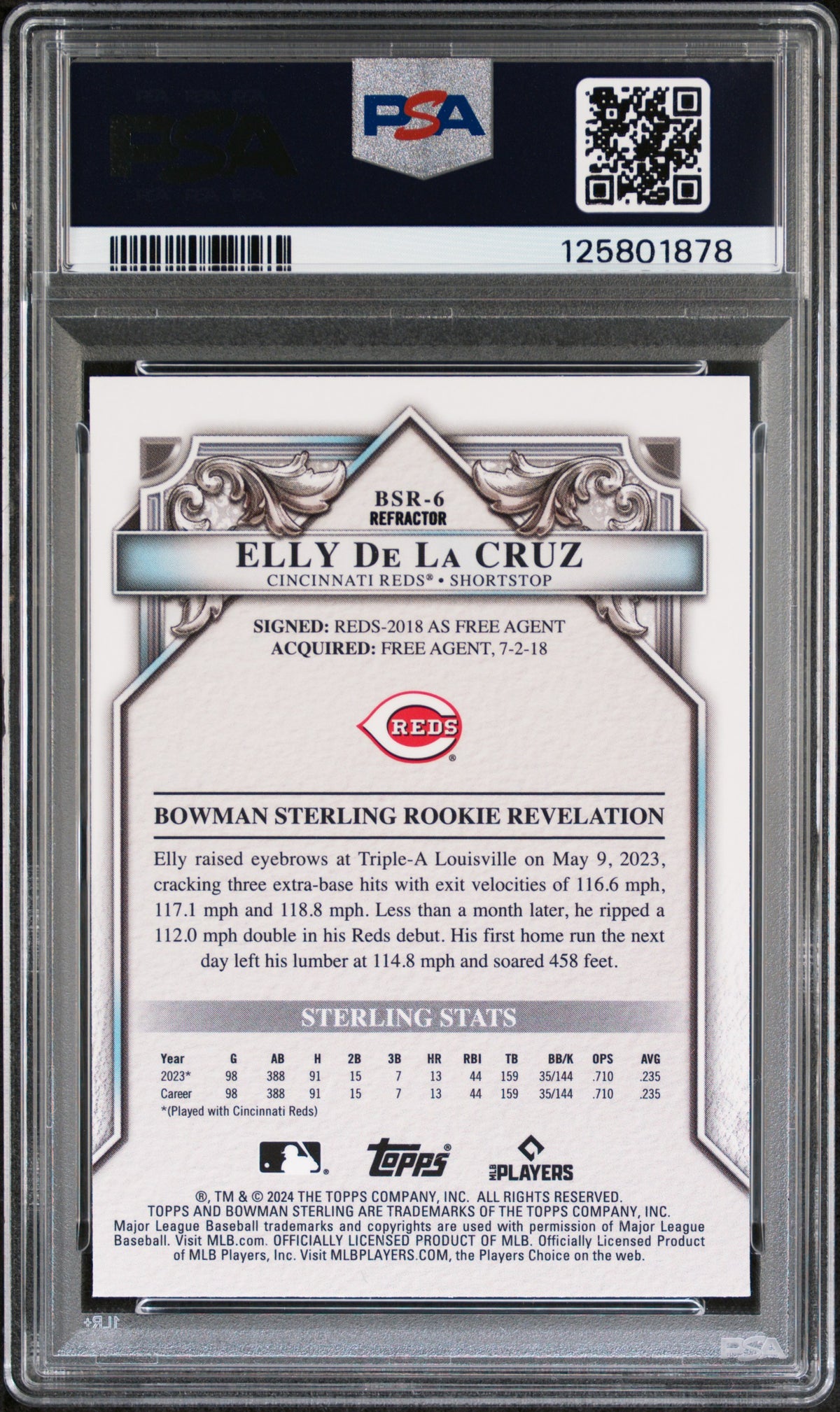 2024 Bowman Sterling Rookies Elly De La Cruz #BSR6 Refractor 086/199 PSA 10