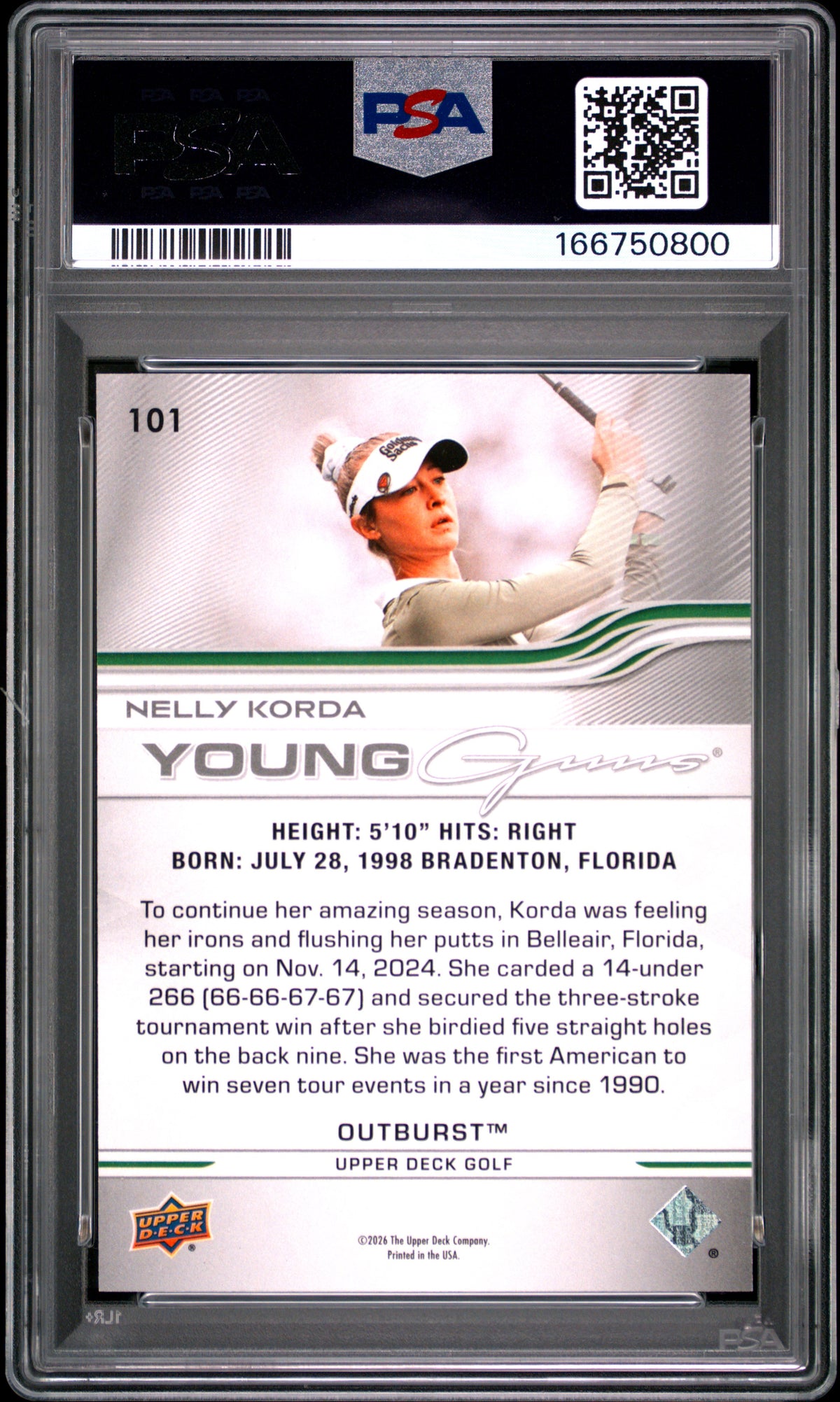 2026 Upper Deck Golf Young Guns Nelly Korda #101 Outburst PSA 8