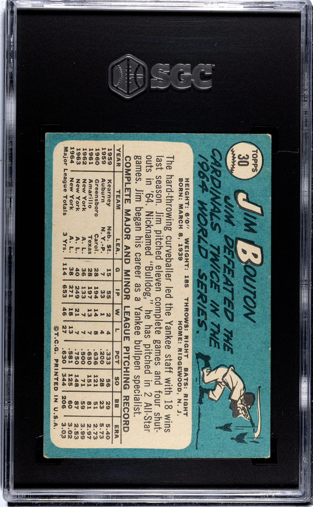1965 Topps Jim Bouton #30 SGC 3.5