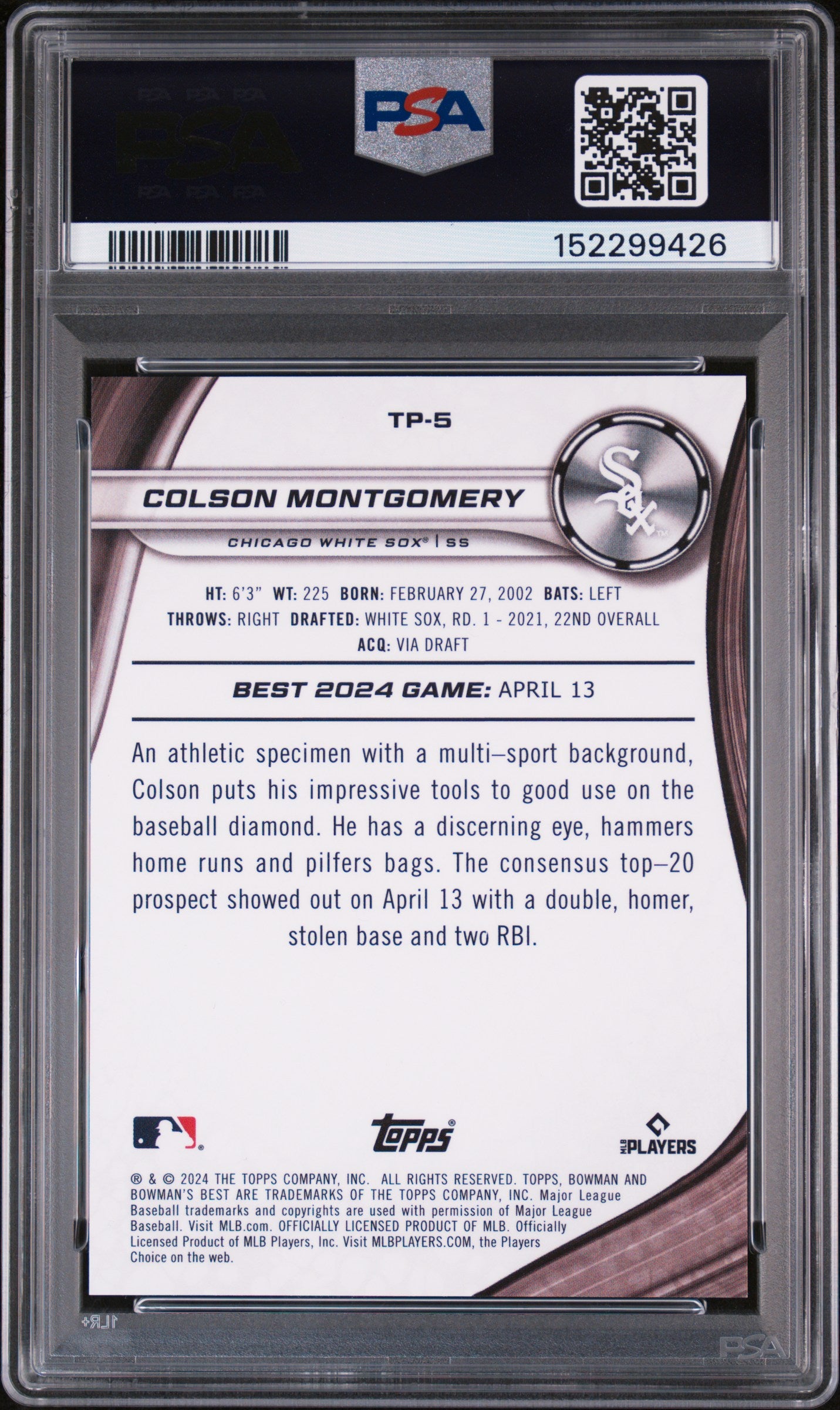 2024 Bowman's Best Top Prospects Colson Montgomery #TP5 Red Lava 4/5 PSA 10