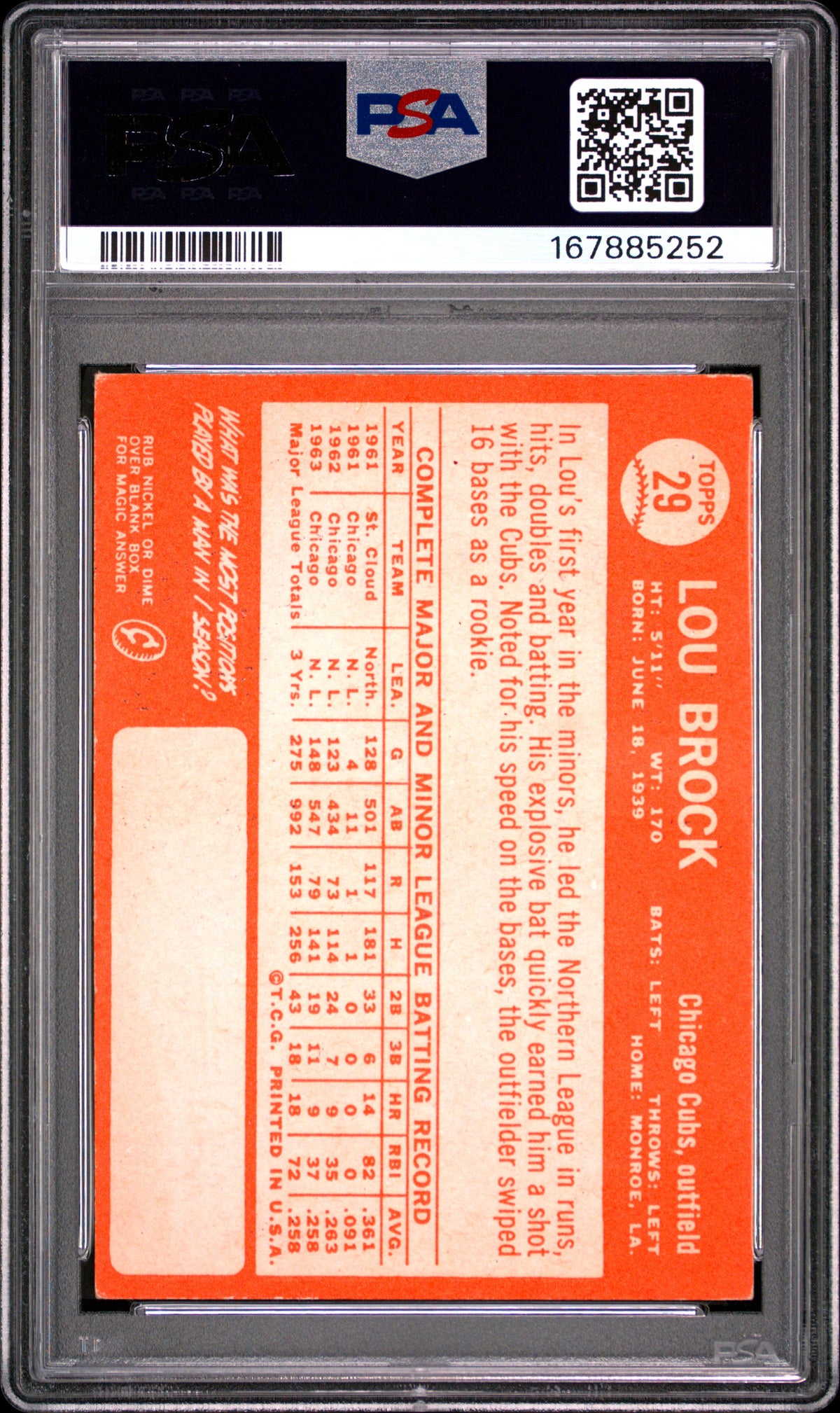 1964 Topps Lou Brock #29 PSA 4