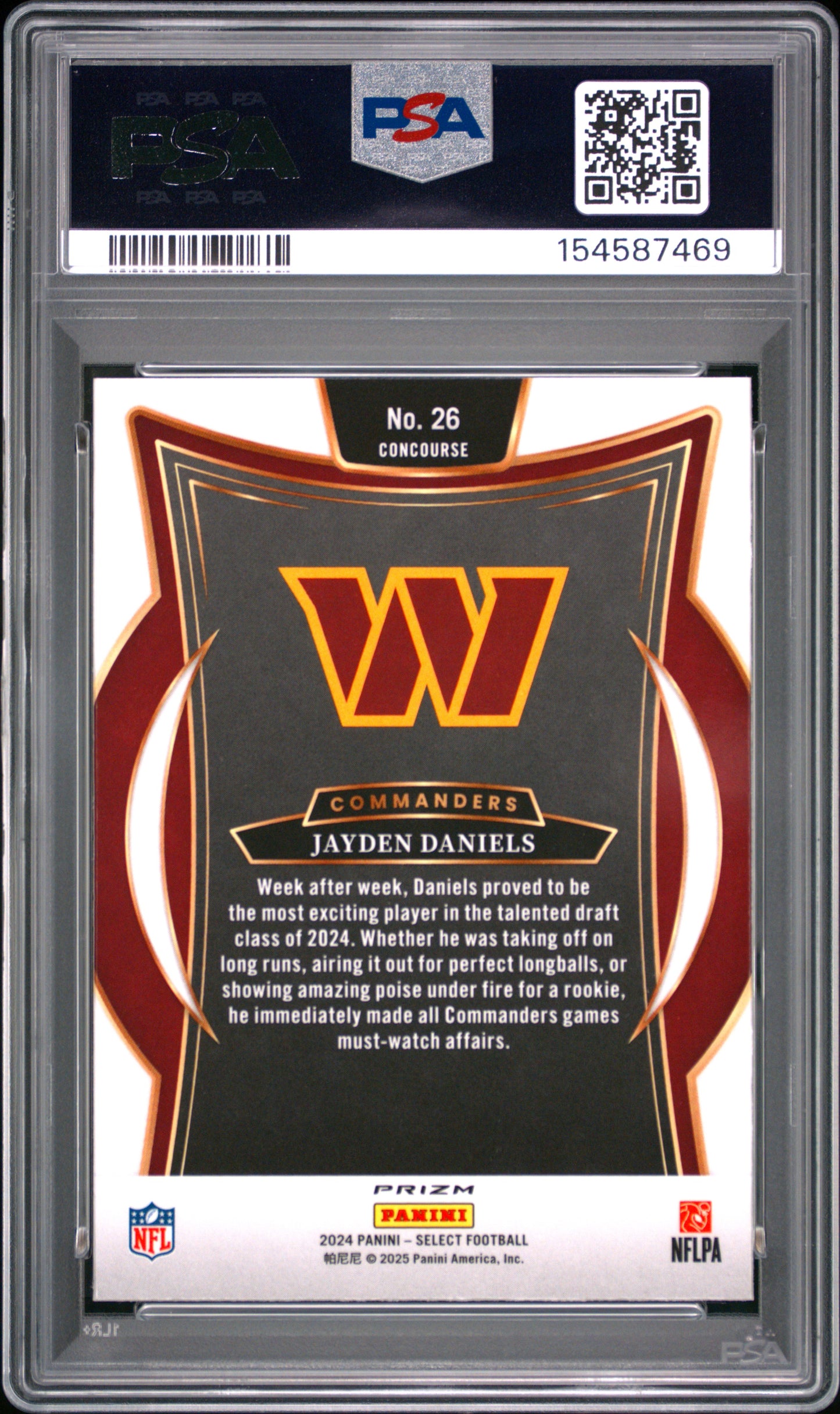 2024 Panini Select Jayden Daniels #26 Black & Red Shock RC PSA 9