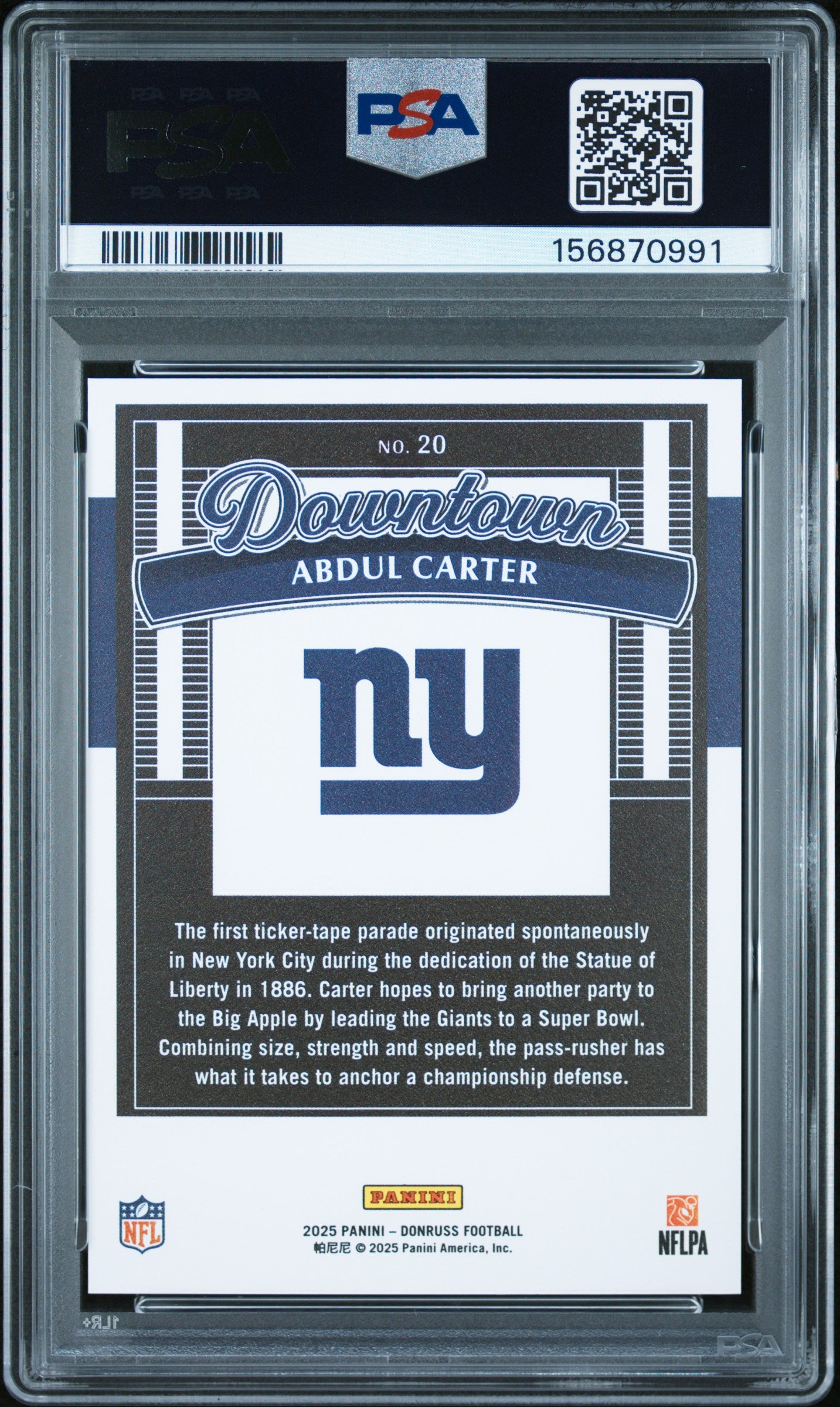 2025 Donruss Downtown Abdul Carter #20 PSA 10