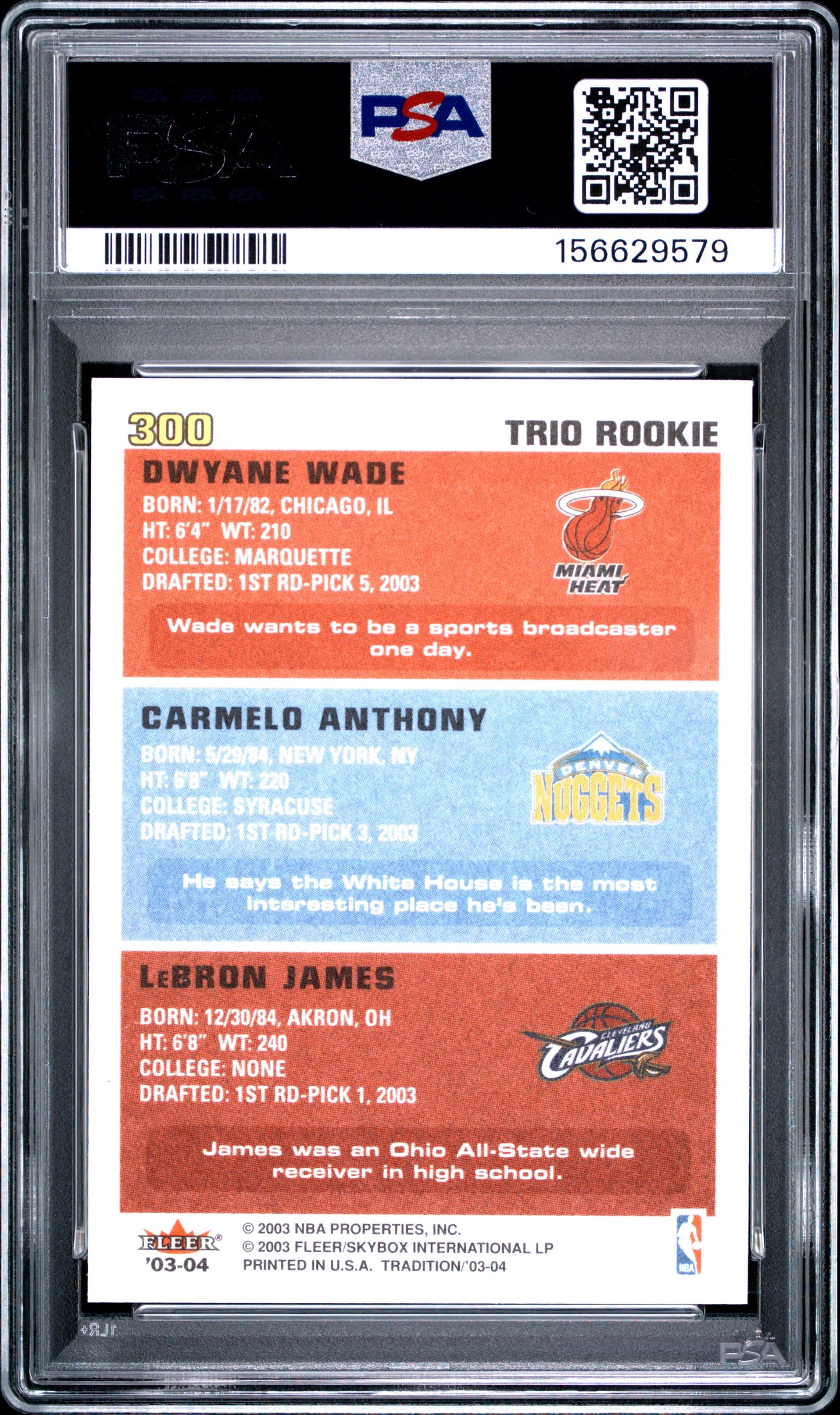 2003 Fleer Tradition James/Anthony/Wade #300 Trio Rookie PSA 8