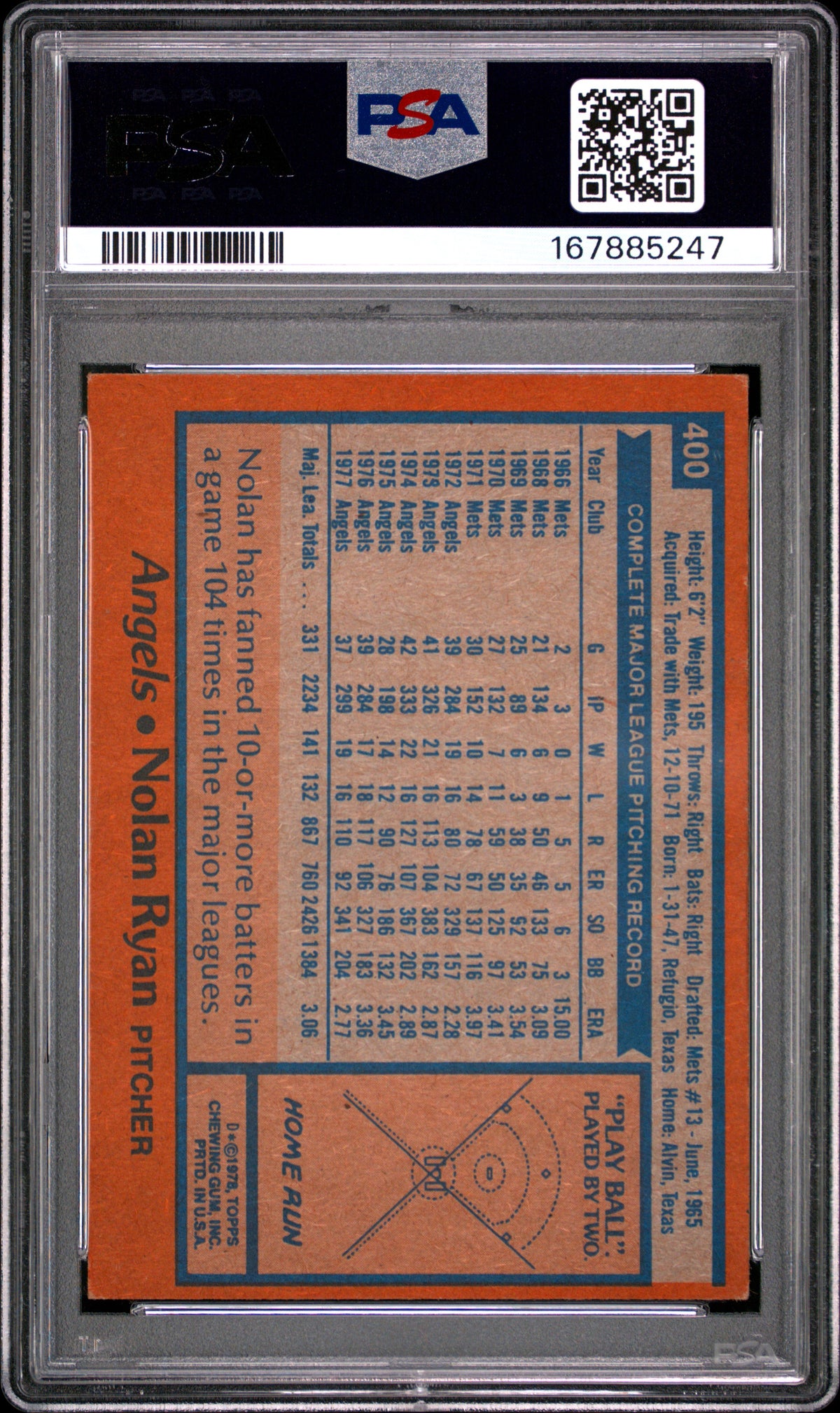 1978 Topps Nolan Ryan #400 PSA 4