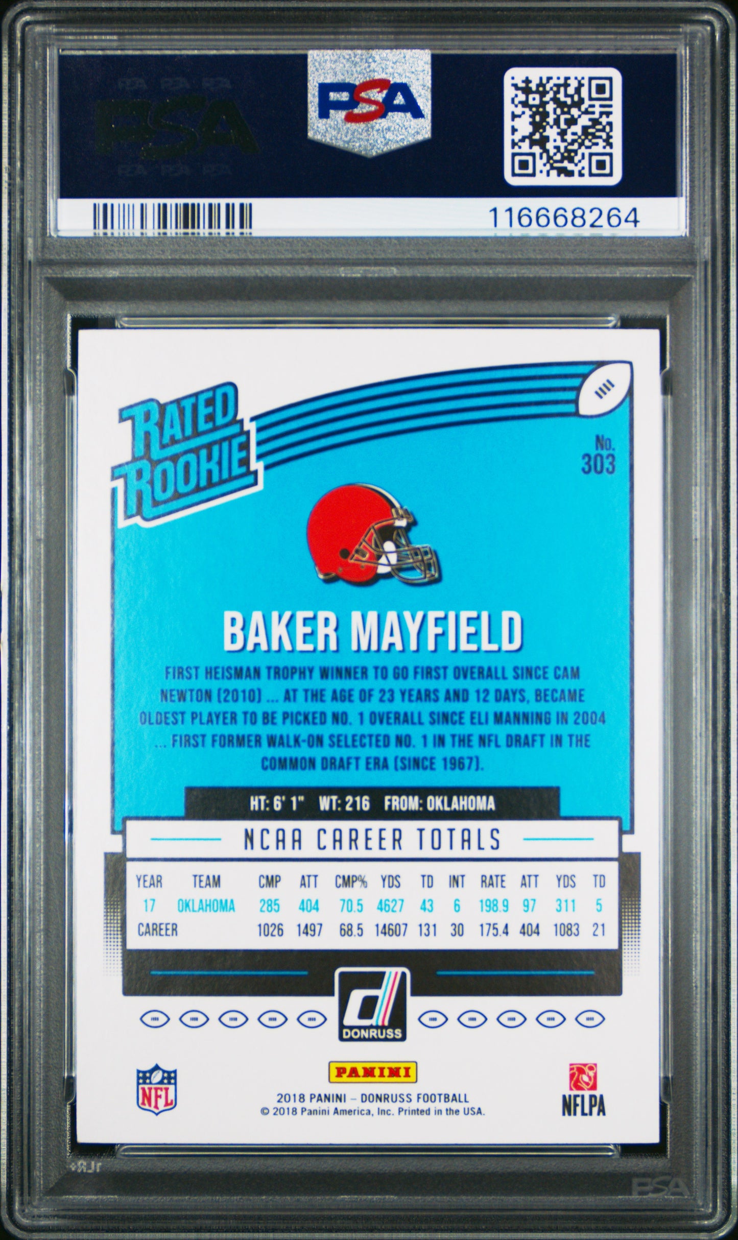 2018 Donruss Rated Rookie Baker Mayfield #303 PSA 9