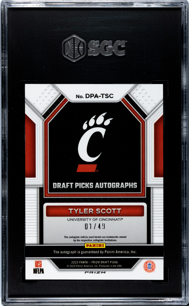 2023 Prizm Draft Picks Tyler Scott Auto Orange Pulsar SGC 10 Auto 10